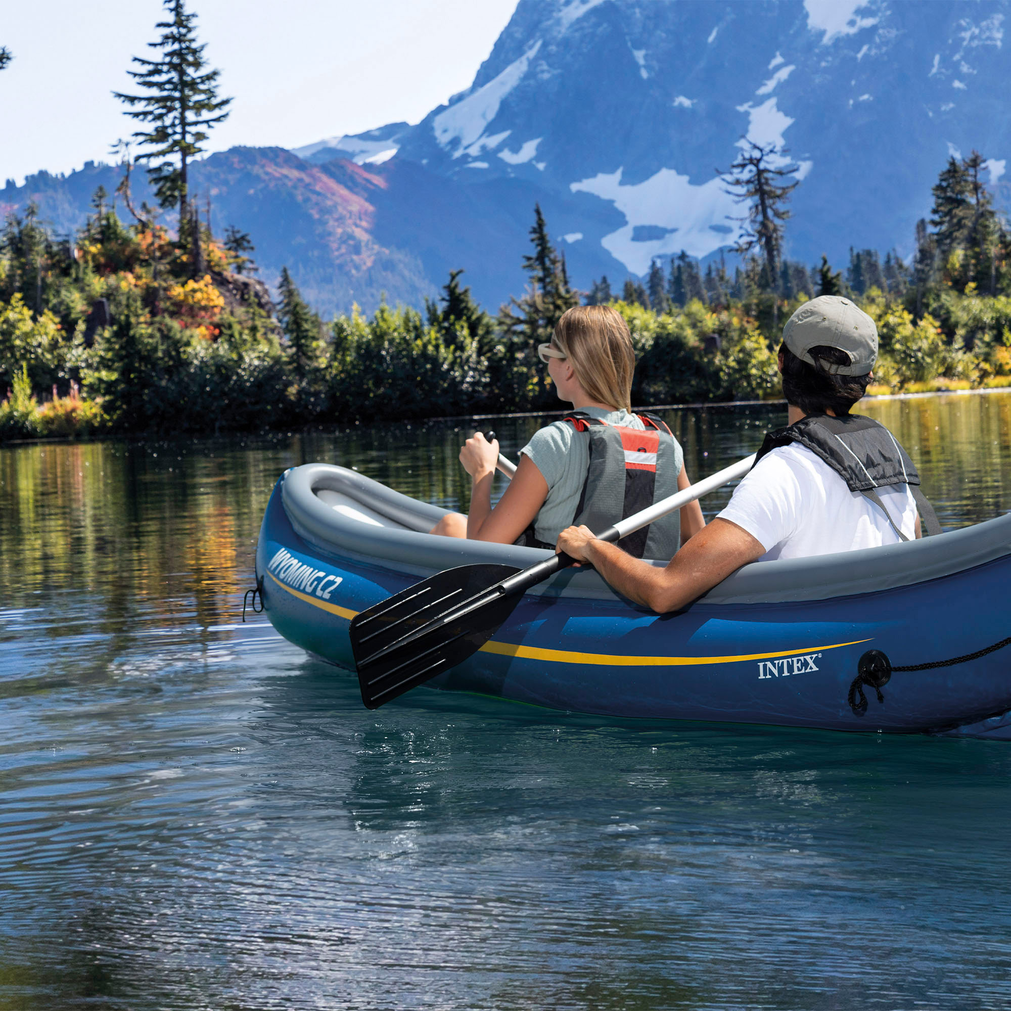 Imagen 9 de Kayak hinchable 2 plazas con remos + hinchador Wyoming C2 Intex - Azul Azul