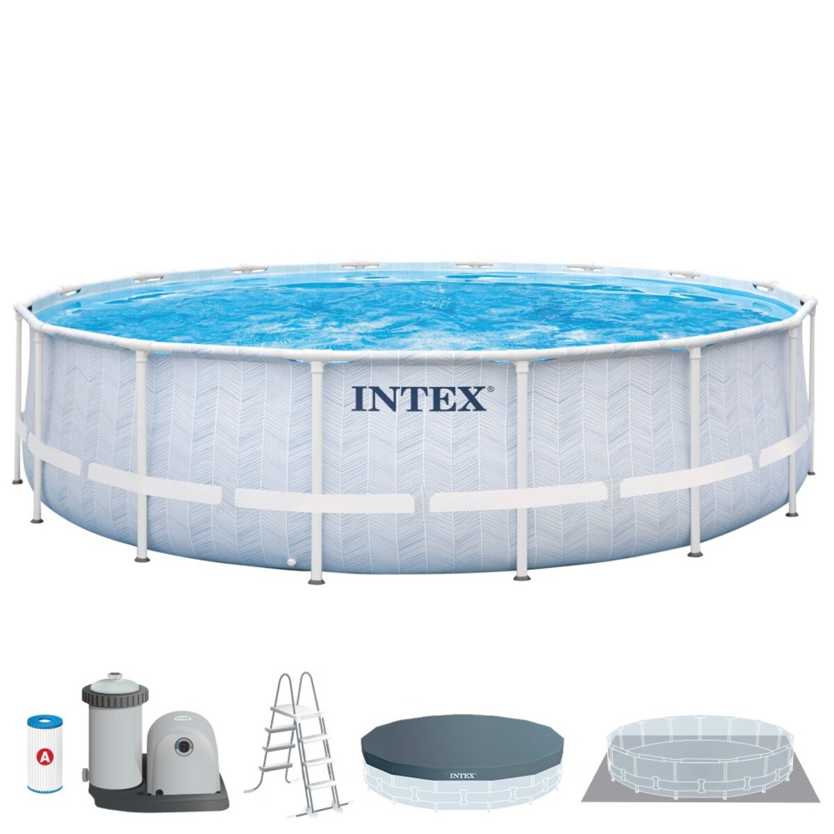 Piscina desmontable circular 19.156 L c/depuradora Chevron Prism Frame Intex Gris-1