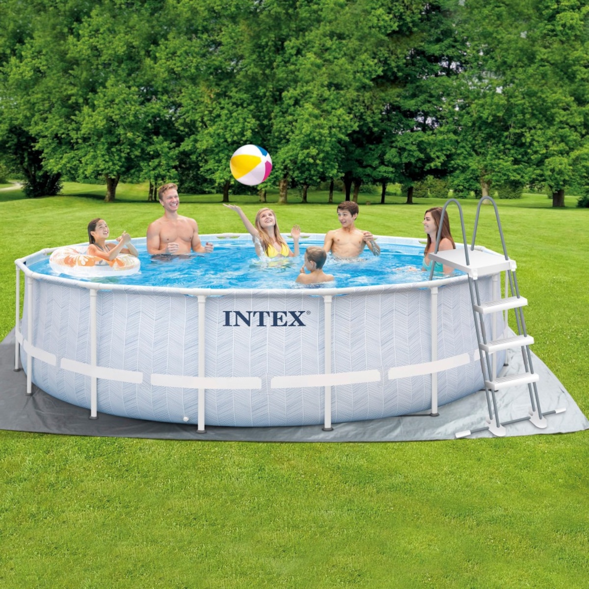 Piscina desmontable circular 19.156 L c/depuradora Chevron Prism Frame Intex Gris-2
