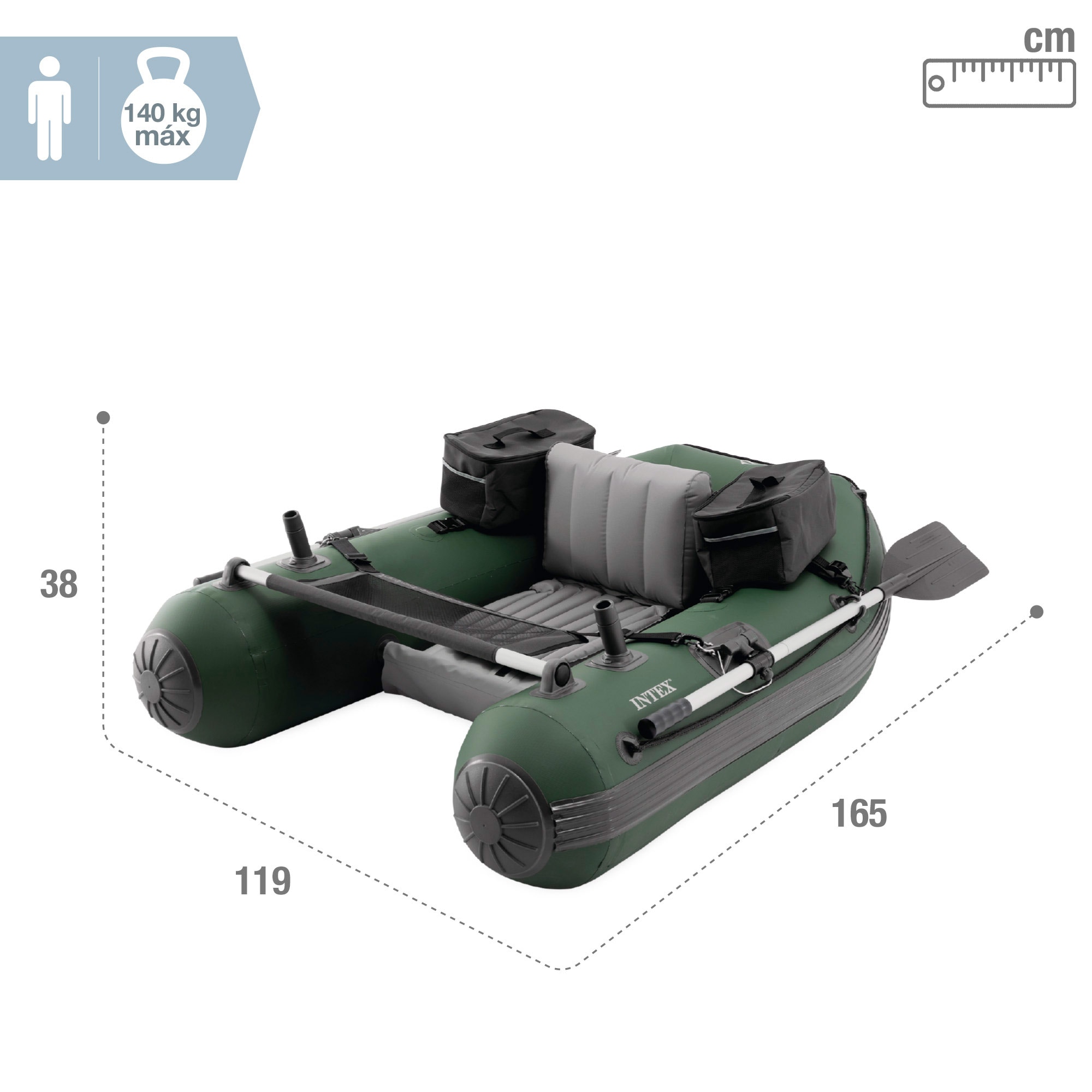 Pato hinchable pesca Big Catch Pro 165 cm con remos y accesorios Intex - Verde Verde-4