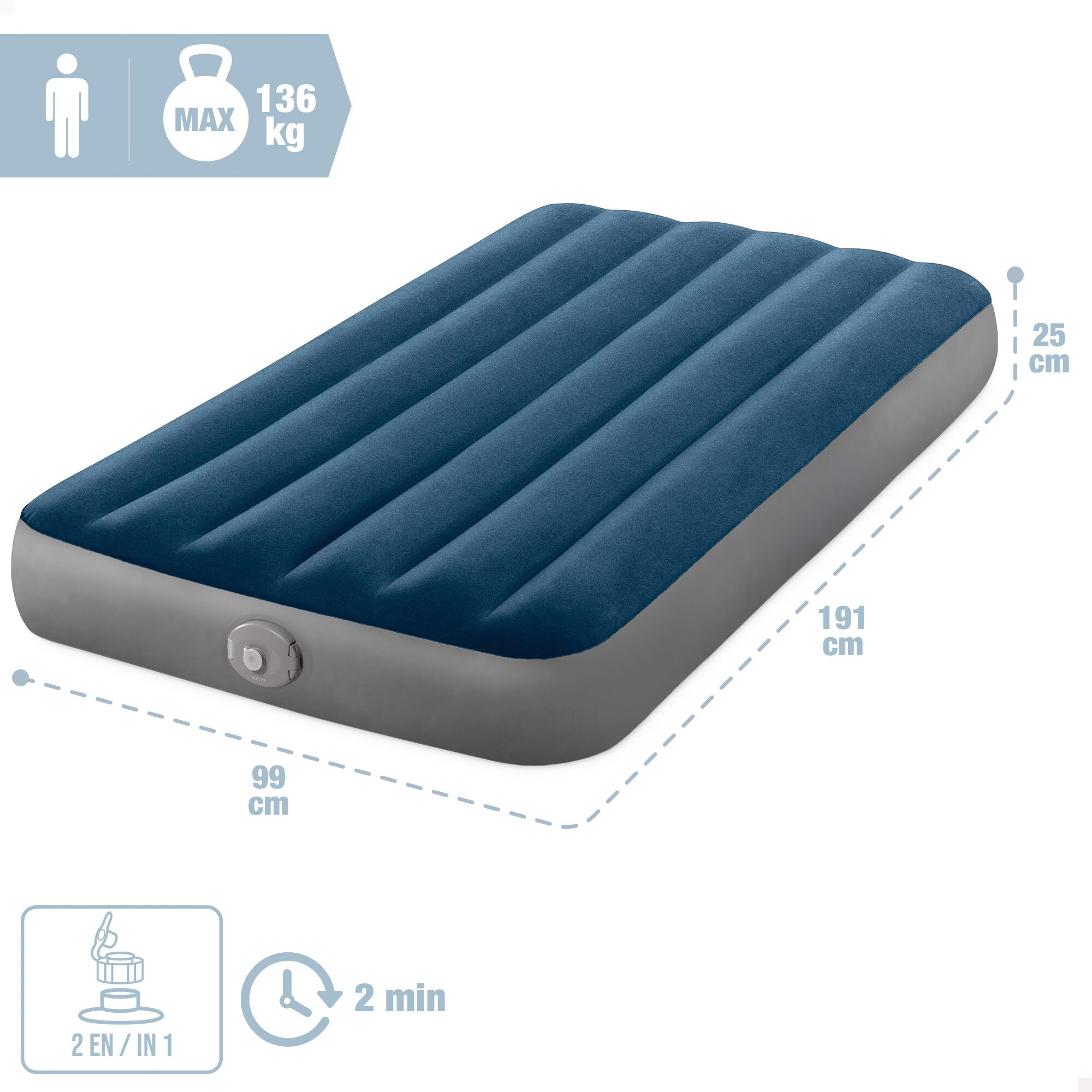 Colchón hinchable individual Intex Standard Prestige Single-High 191x99x25 cm - Azul Azul-4