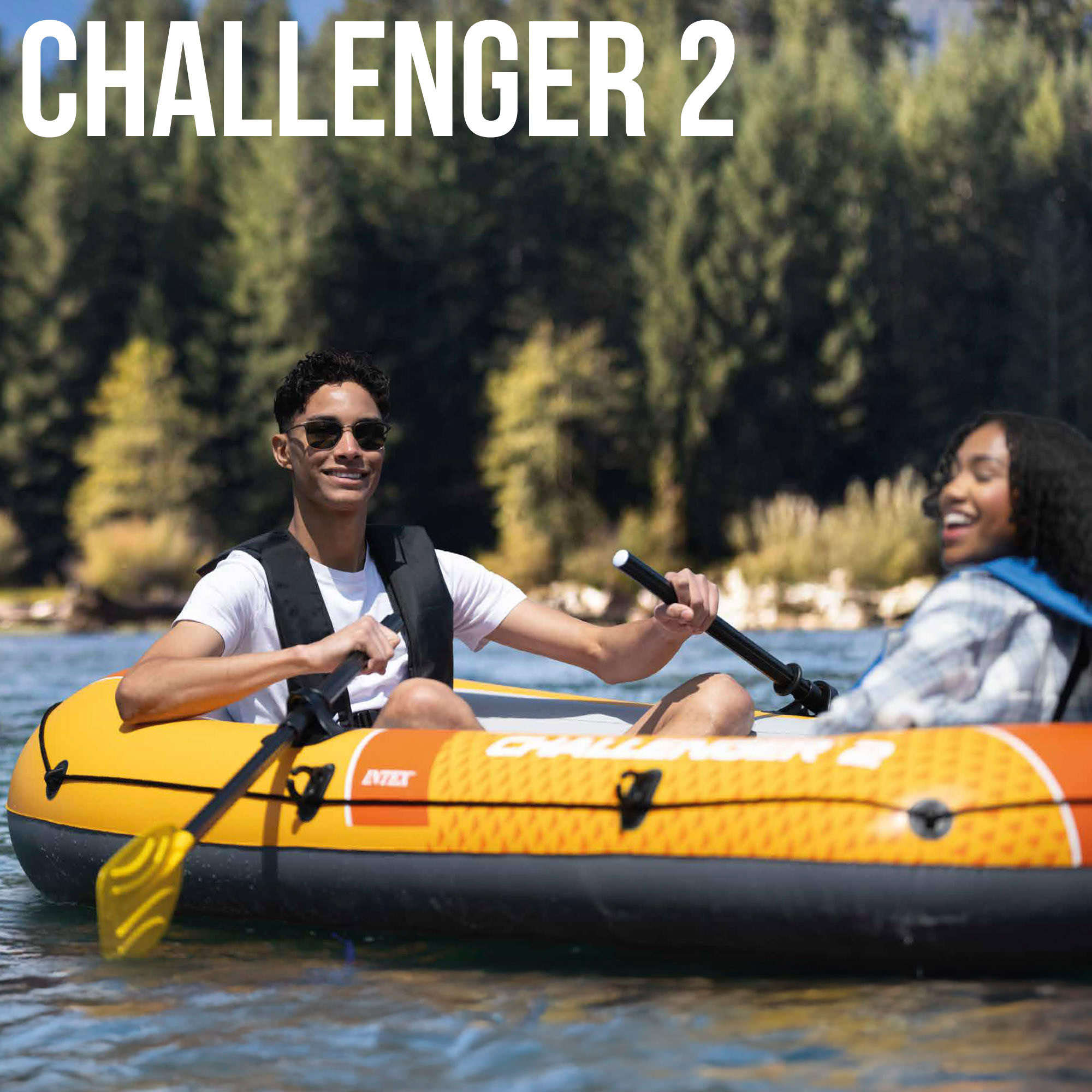 Imagen 2 de Barca hinchable Challenger 2 con remos y bomba de inflado Intex - Amarillo Amarillo