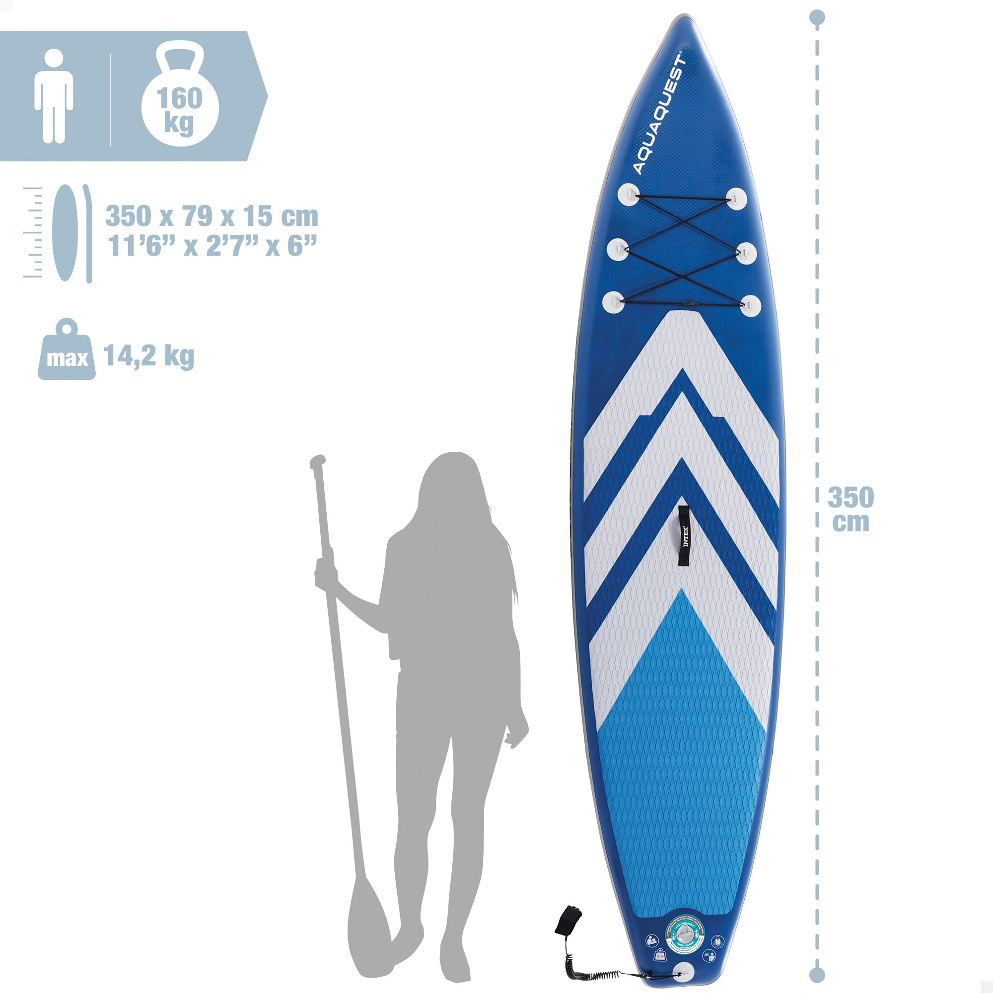 Tabla paddle surf hinchable AquaQuest 350T Touring con remo y accesorios Intex - Azul Azul-4
