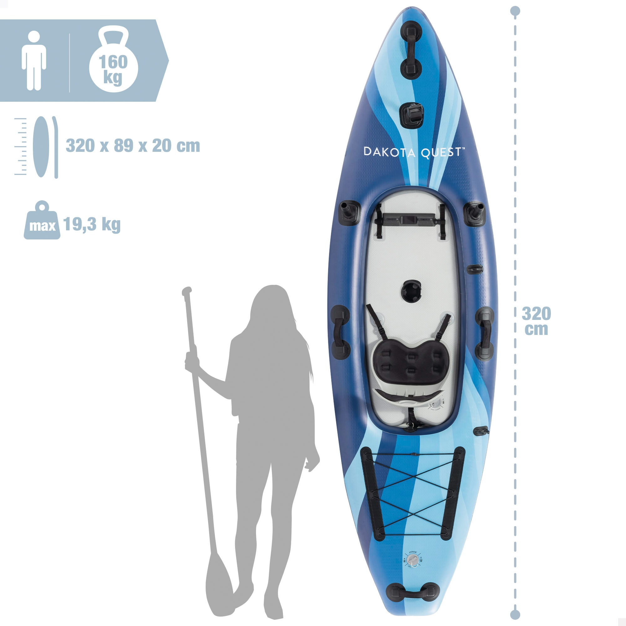 Kayak hinchable Dakota Quest 320 cm 1 plaza Intex - Azul Azul-4