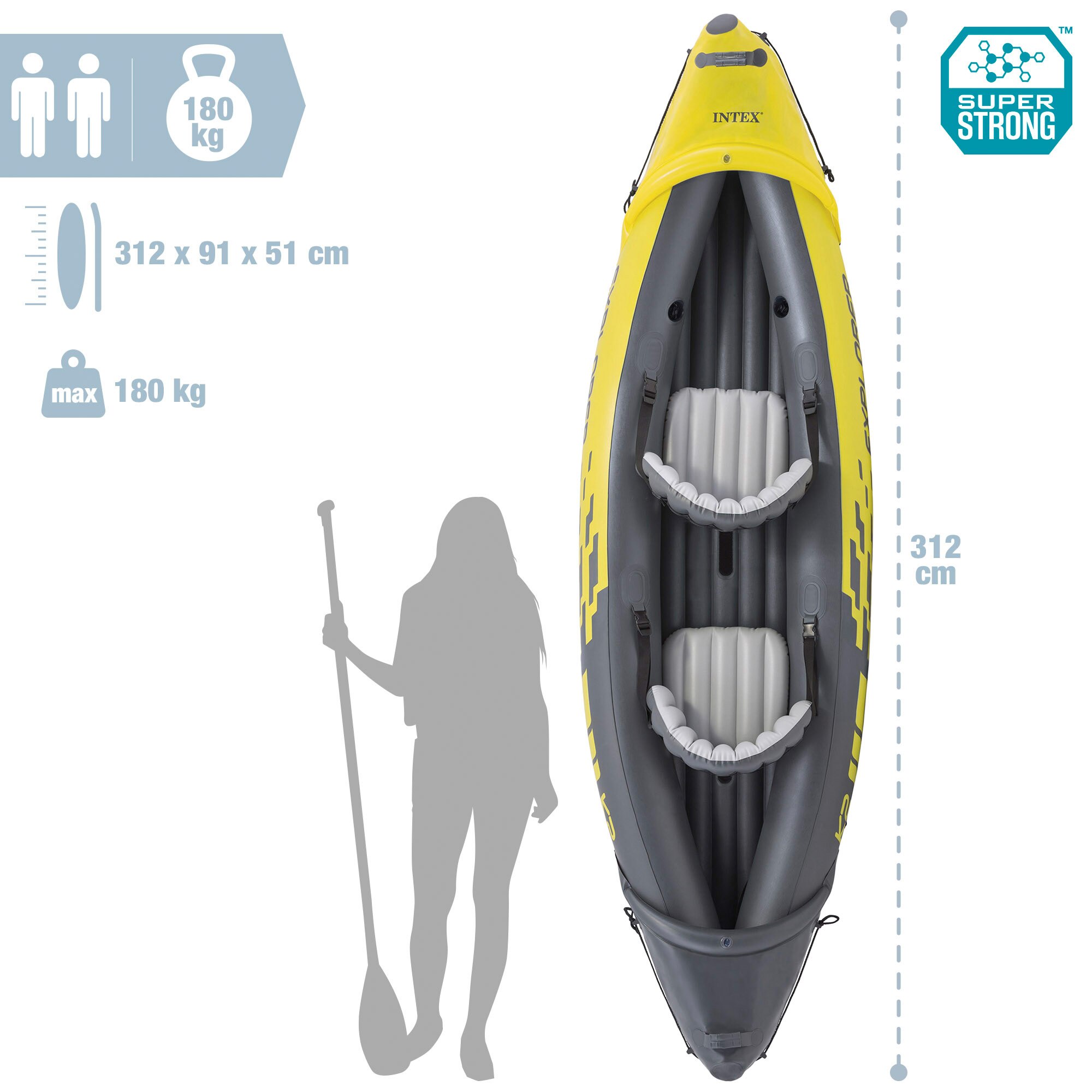 Kayak hinchable Explorer K2 312 cm 2 plazas con accesorios Intex - Amarillo Amarillo-4