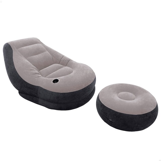 Imagen 0 de Sillón+reposapiés hinchables INTEX 99x130x76 64x28 cm - gris