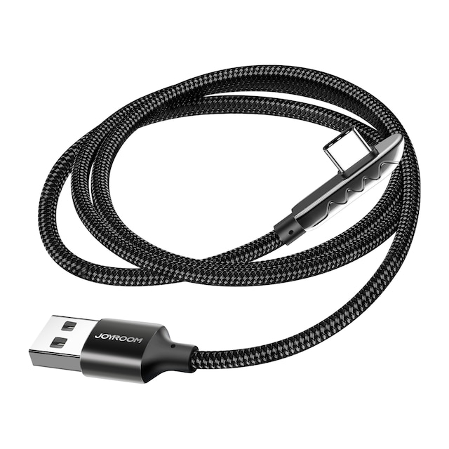 Cable USB a USB-C angular 90° Joyroom Gaming 2.4A Nylon Trenzado 1.2m Negro