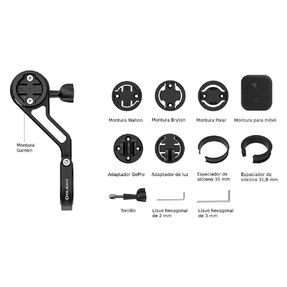 Soporte bici para GPS y luz delantera de vástago TTA Olight - Negro Negro-4