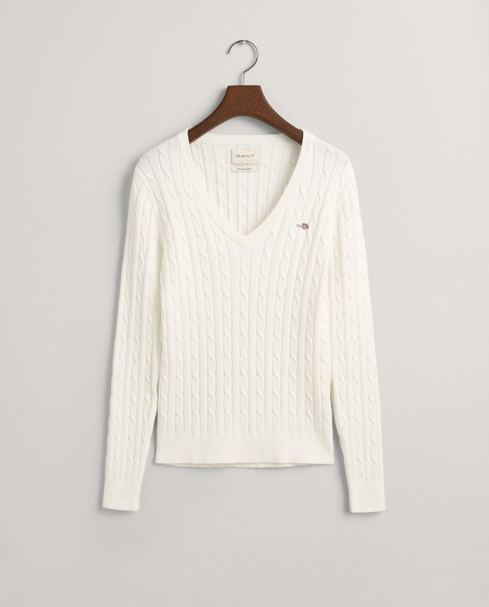 Jersey de mujer de punto de ochos y cuello en pico - Gant - Blanco Blanco-10