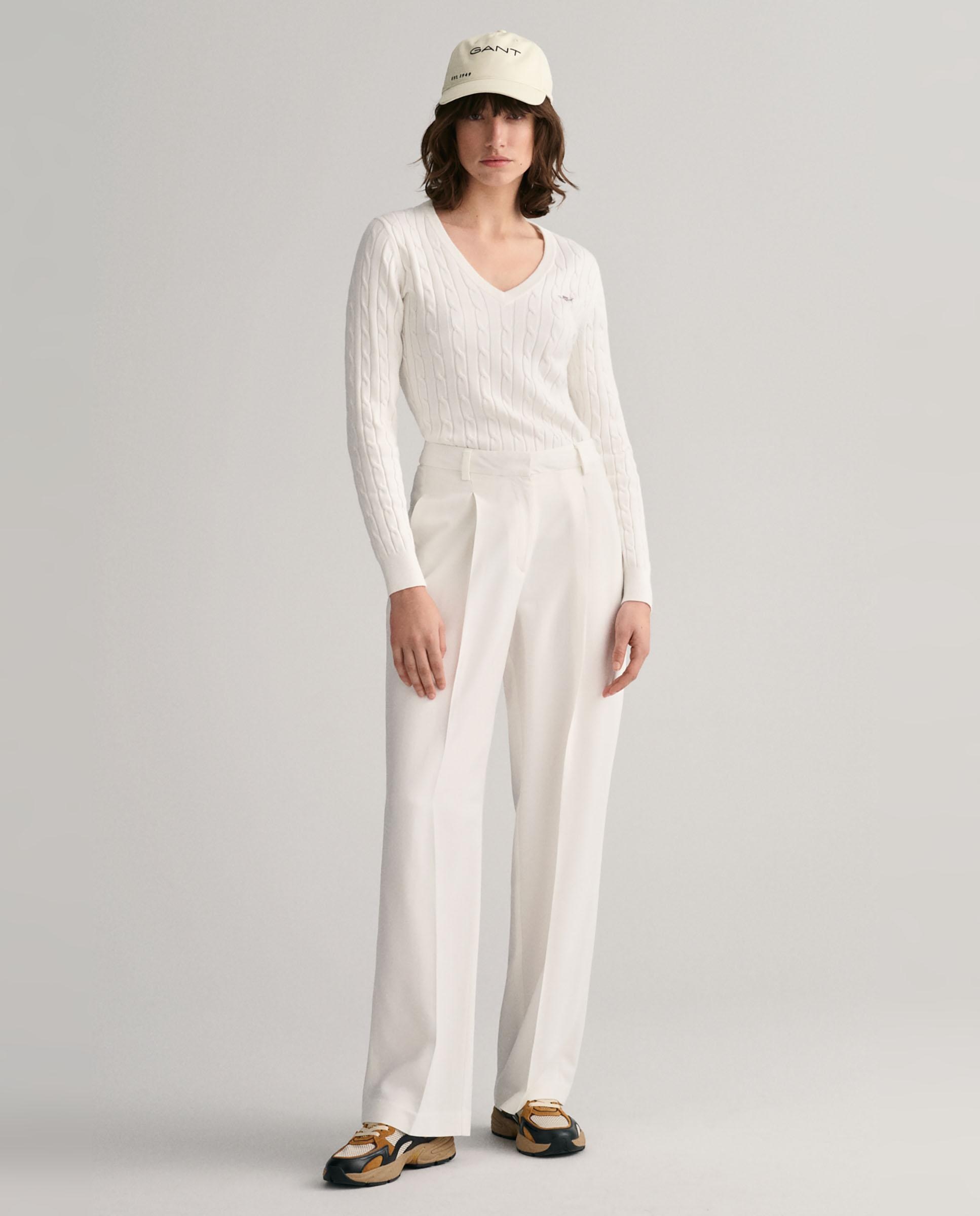 Jersey de mujer de punto de ochos y cuello en pico - Gant - Blanco Blanco-4