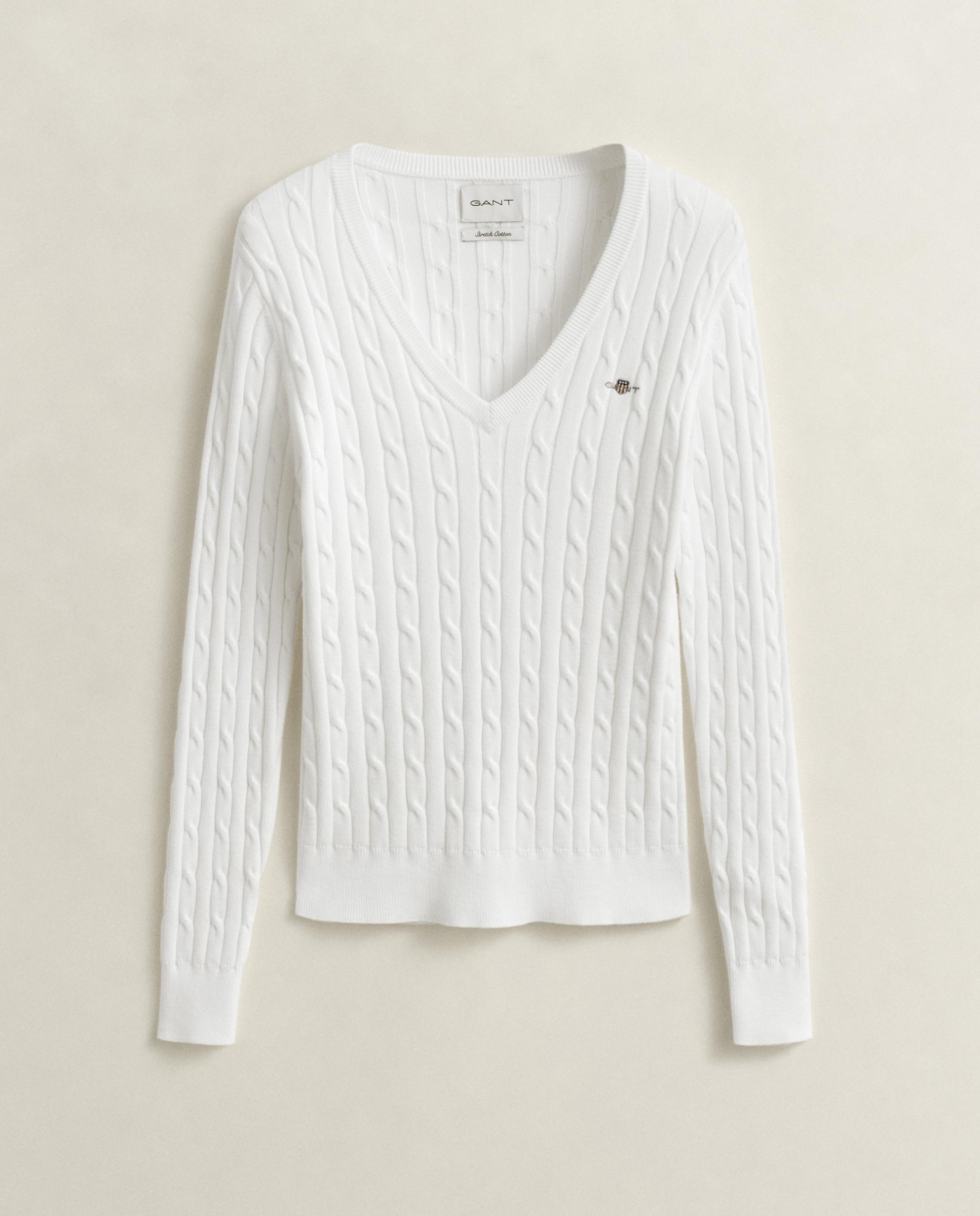 Jersey de mujer de punto de ochos y cuello en pico - Gant - Blanco Blanco-9