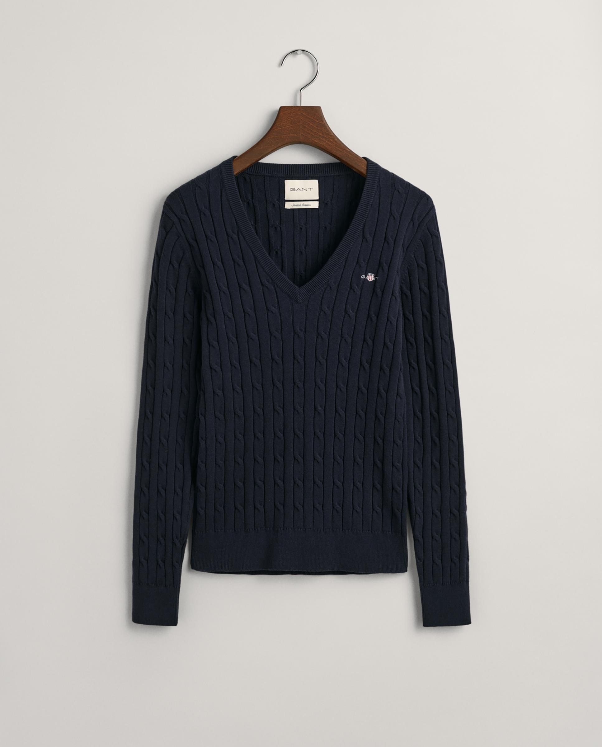 Jersey de mujer de punto de ochos y cuello en pico - Gant - Azul Azul-10