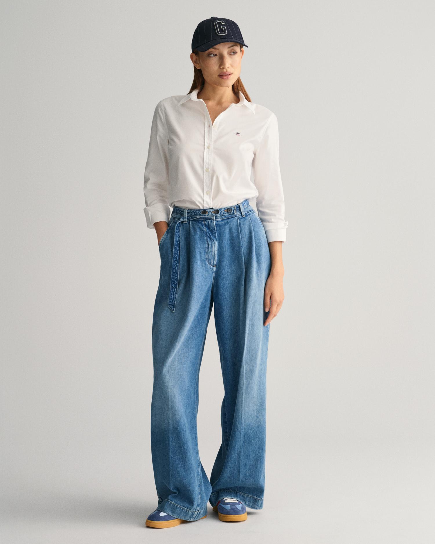 Imagen 0 de Camisa de mujer oxford slim fit con logo en el pecho Blanco