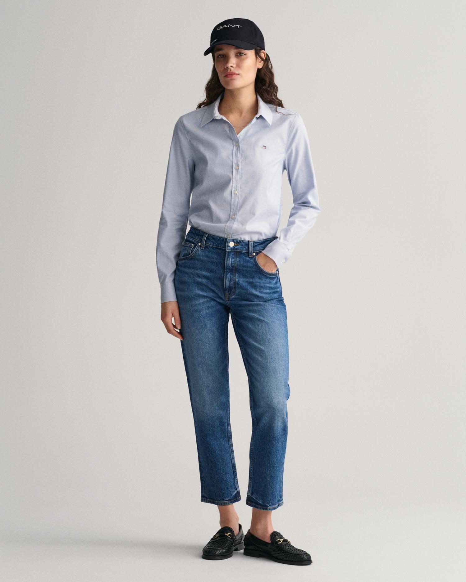 Camisa de mujer oxford slim fit con logo en el pecho - Gant - Azul claro Azul claro-1