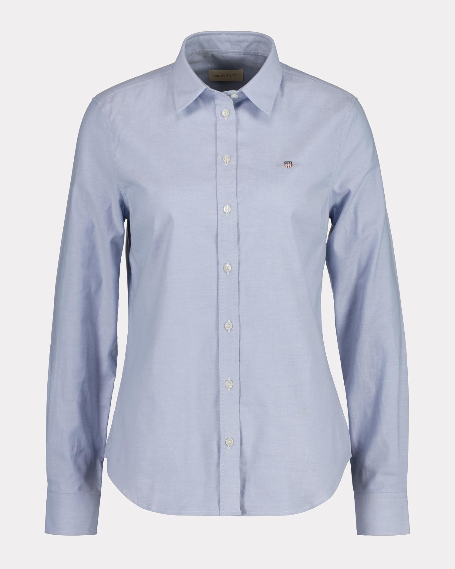 Camisa de mujer oxford slim fit con logo en el pecho - Gant - Azul claro Azul claro-4