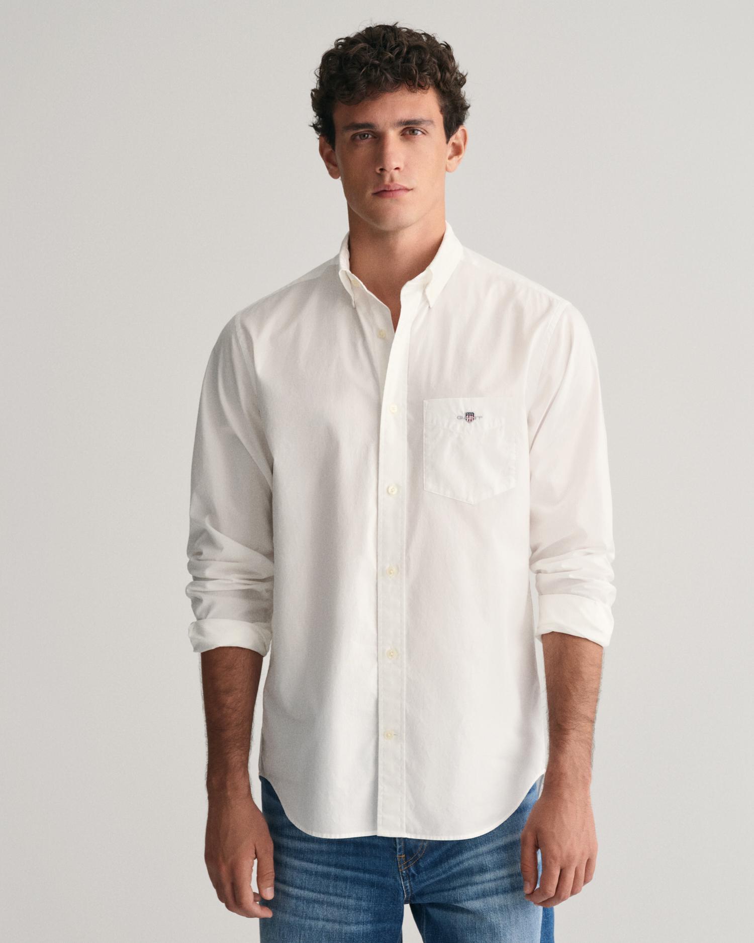 Camisa de hombre lisa de manga larga y corte regular - Gant - Blanco Blanco-6