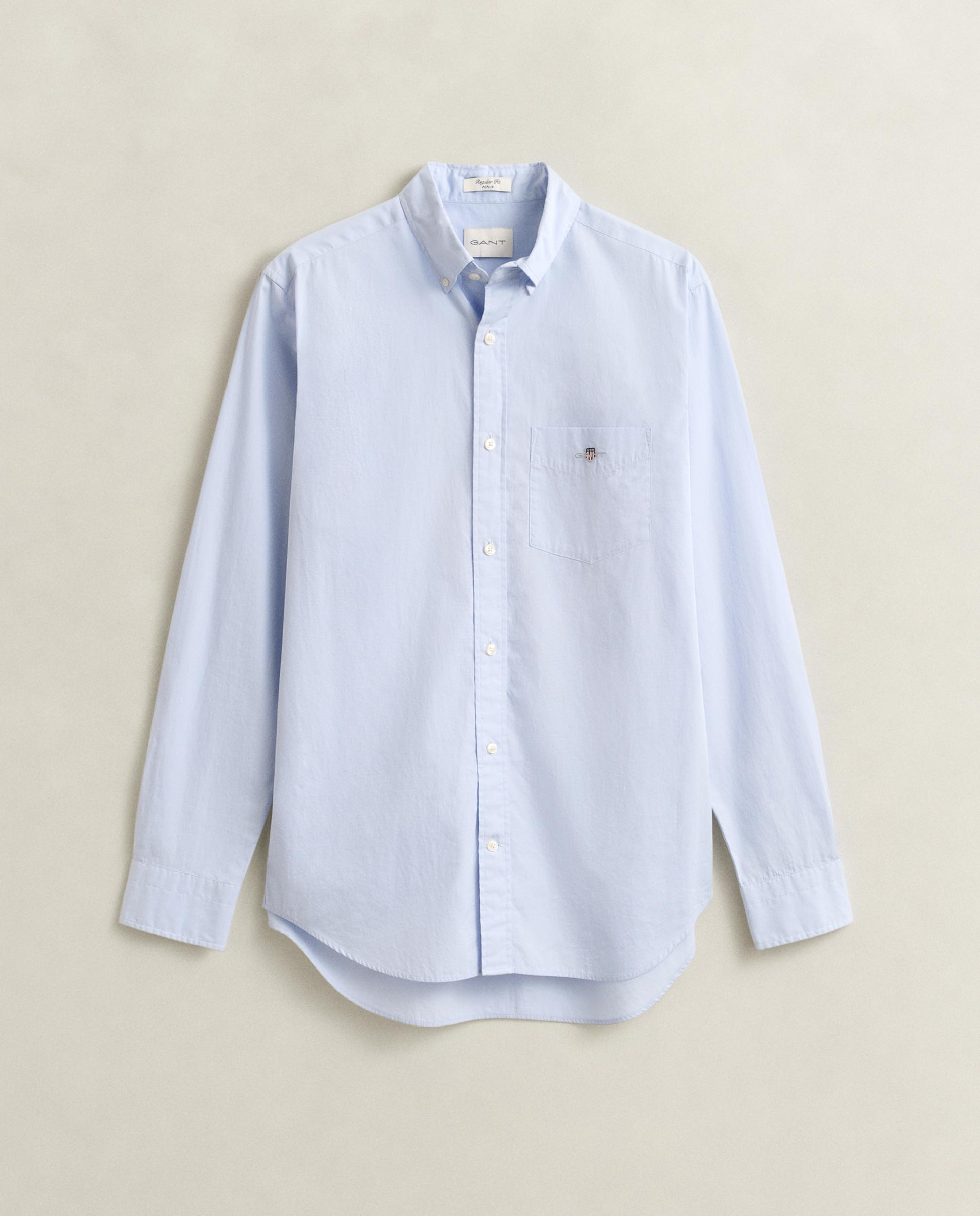 Camisa de hombre lisa de manga larga y corte regular - Gant - Azul marino Azul claro-7