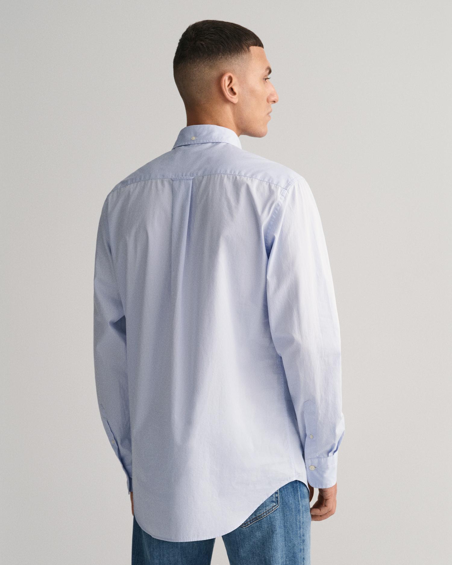 Camisa de hombre lisa de manga larga y corte regular - Gant - Azul marino Azul claro-6