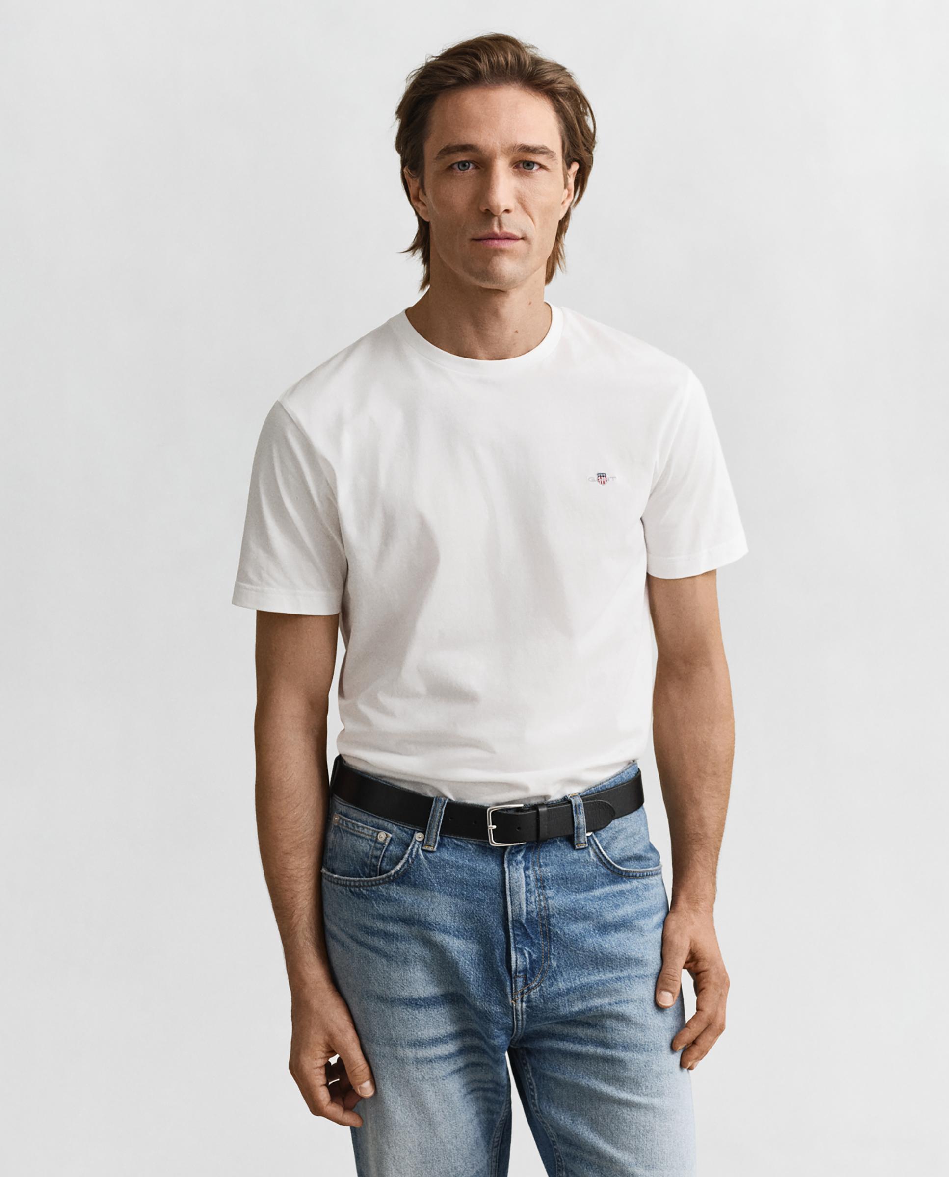 Camiseta de manga corta de hombre de cuello redondo y logo en el pecho - Gant - Blanco Blanco-1