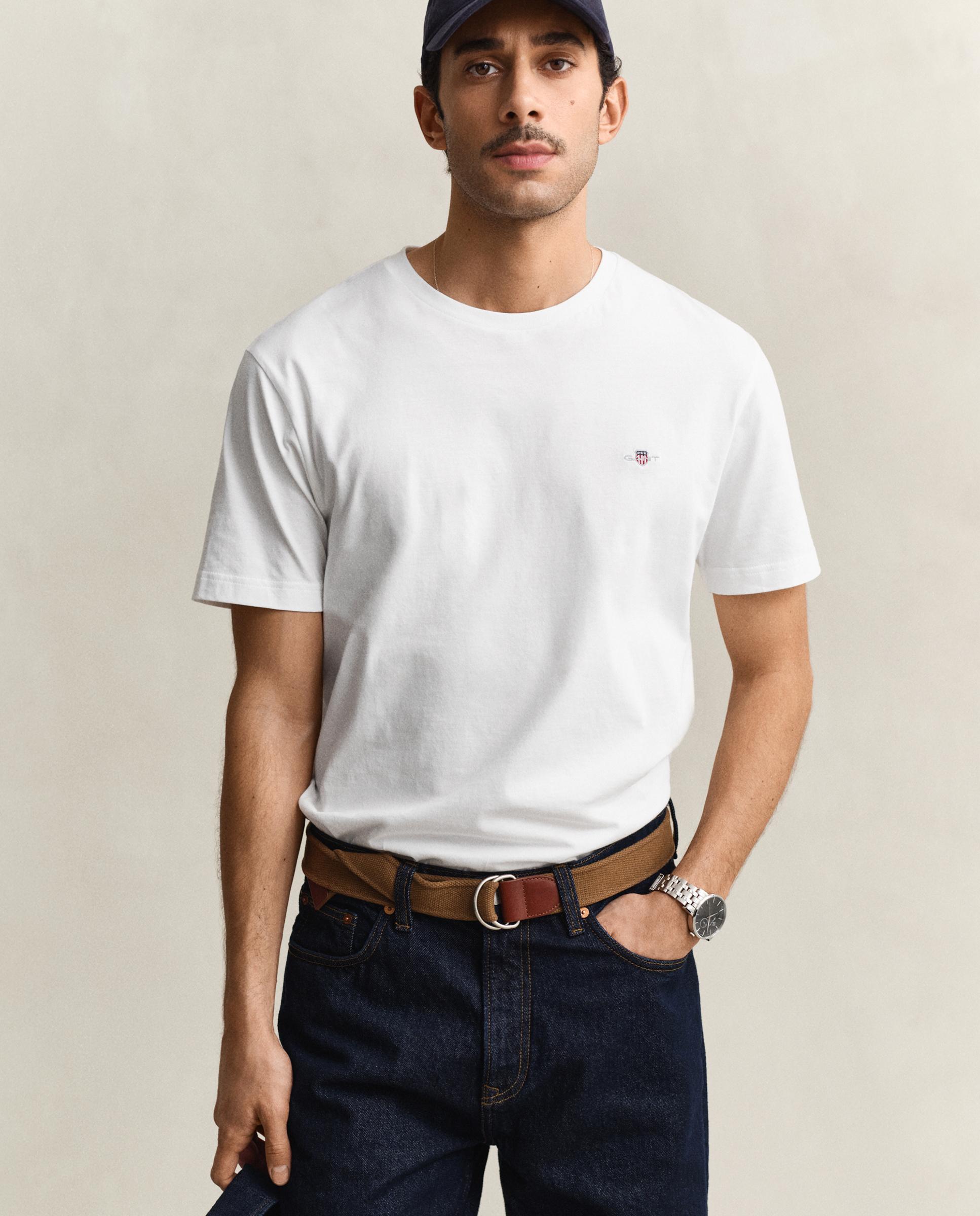 Camiseta de manga corta de hombre de cuello redondo y logo en el pecho - Gant - Blanco Blanco-6