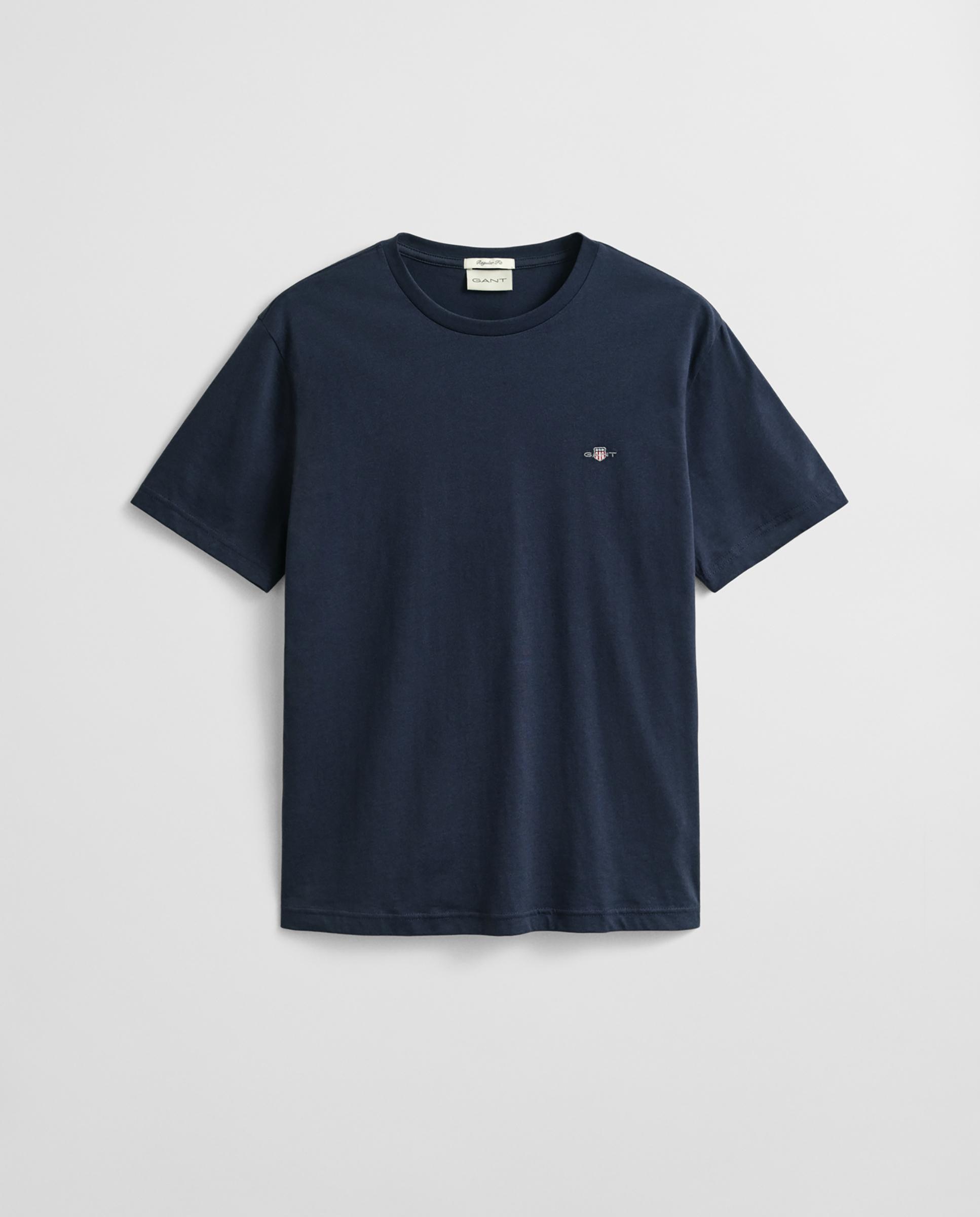 Camiseta de manga corta de hombre de cuello redondo y logo en el pecho - Gant - Azul oscuro Azul oscuro-4