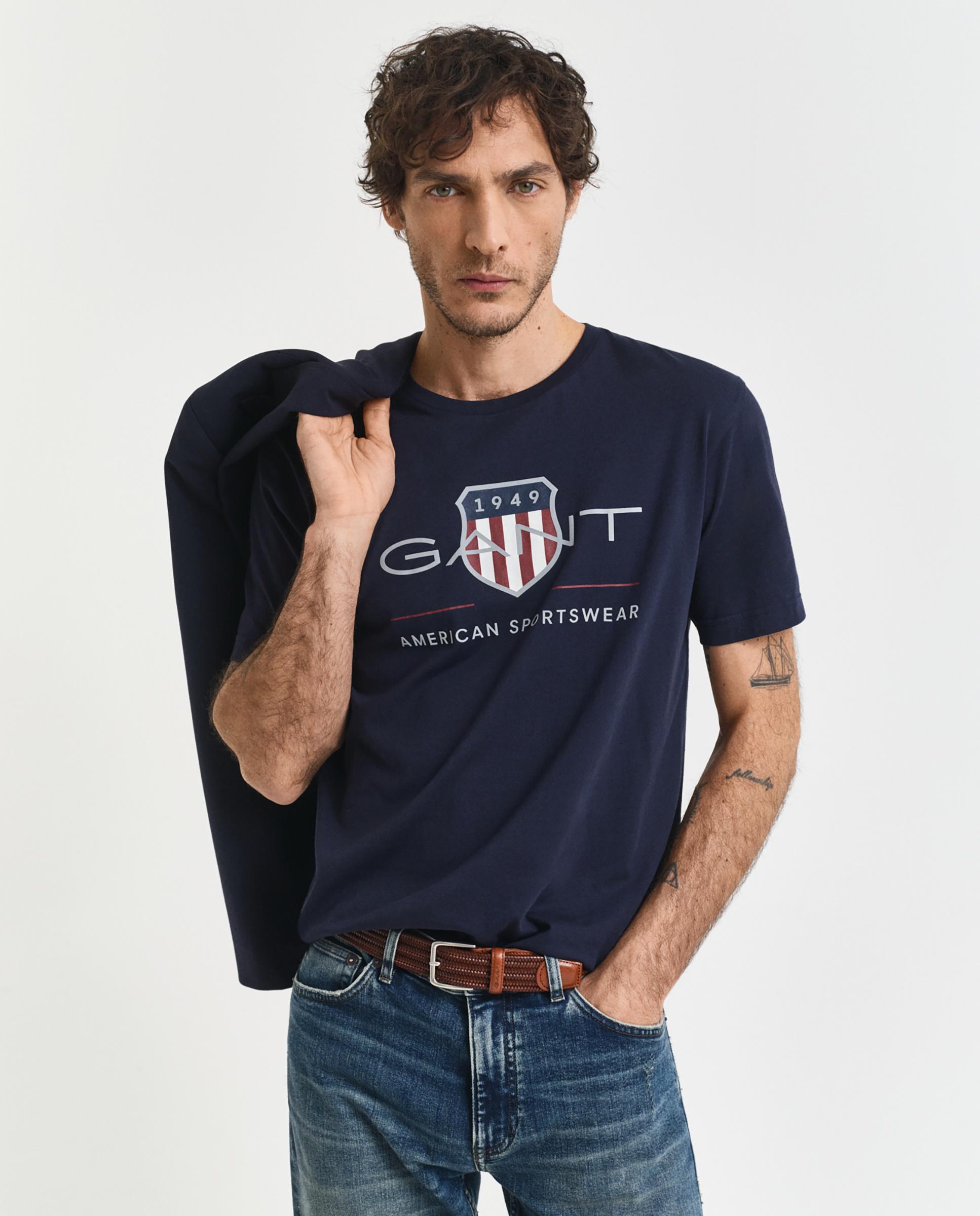 Camiseta de hombre Archive Shield de manga corta - Gant - Azul oscuro Azul oscuro-1