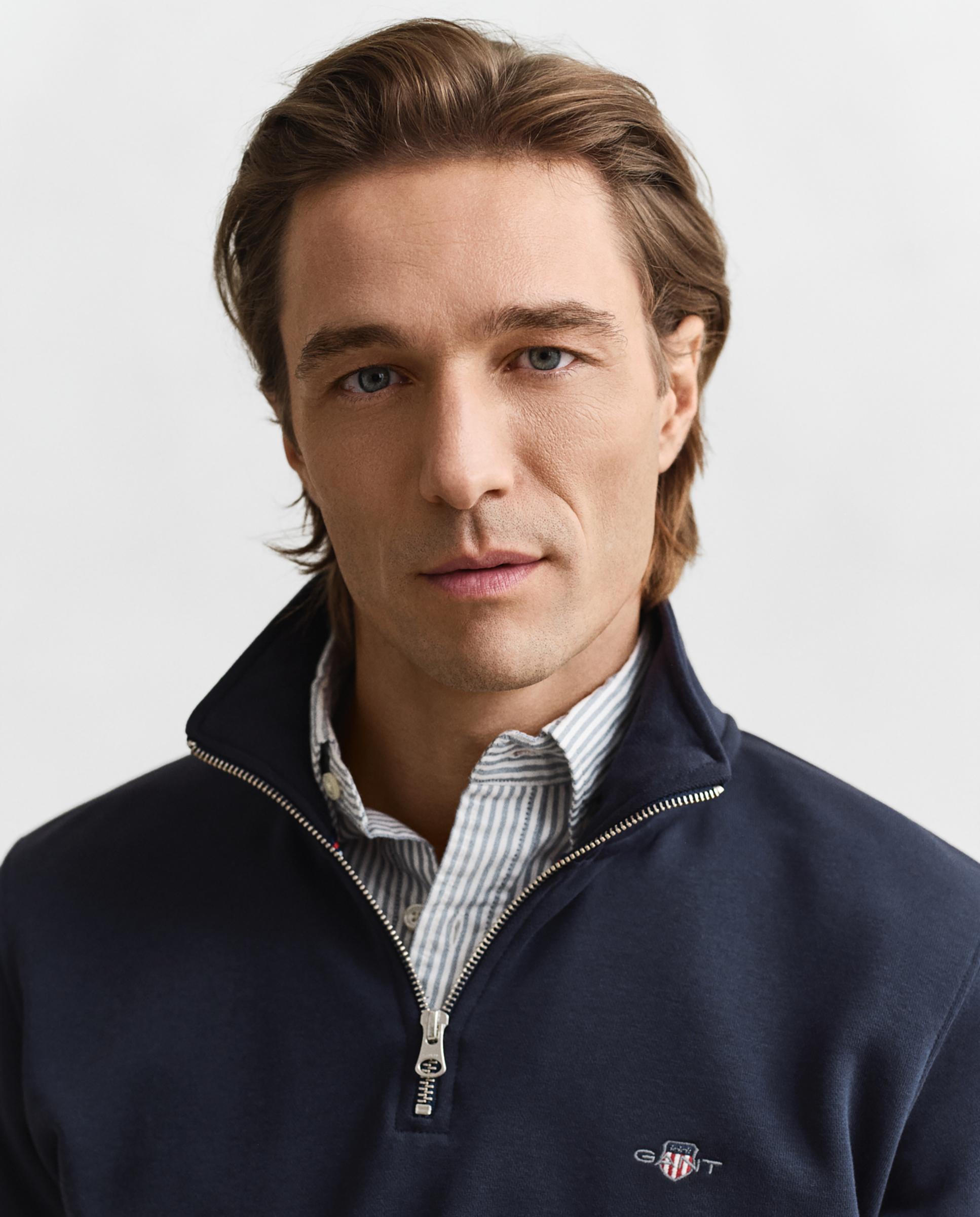 Sudadera con cremallera de hombre de cuello alto y logo en el pecho - Gant - Azul oscuro Azul oscuro-3