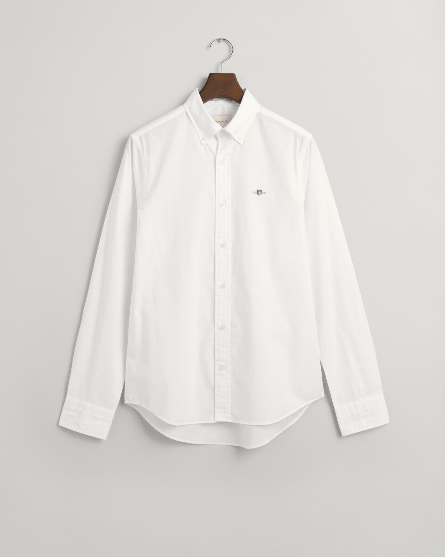 Camisa de hombre slim con logo en el pecho - Gant - Blanco Blanco-5