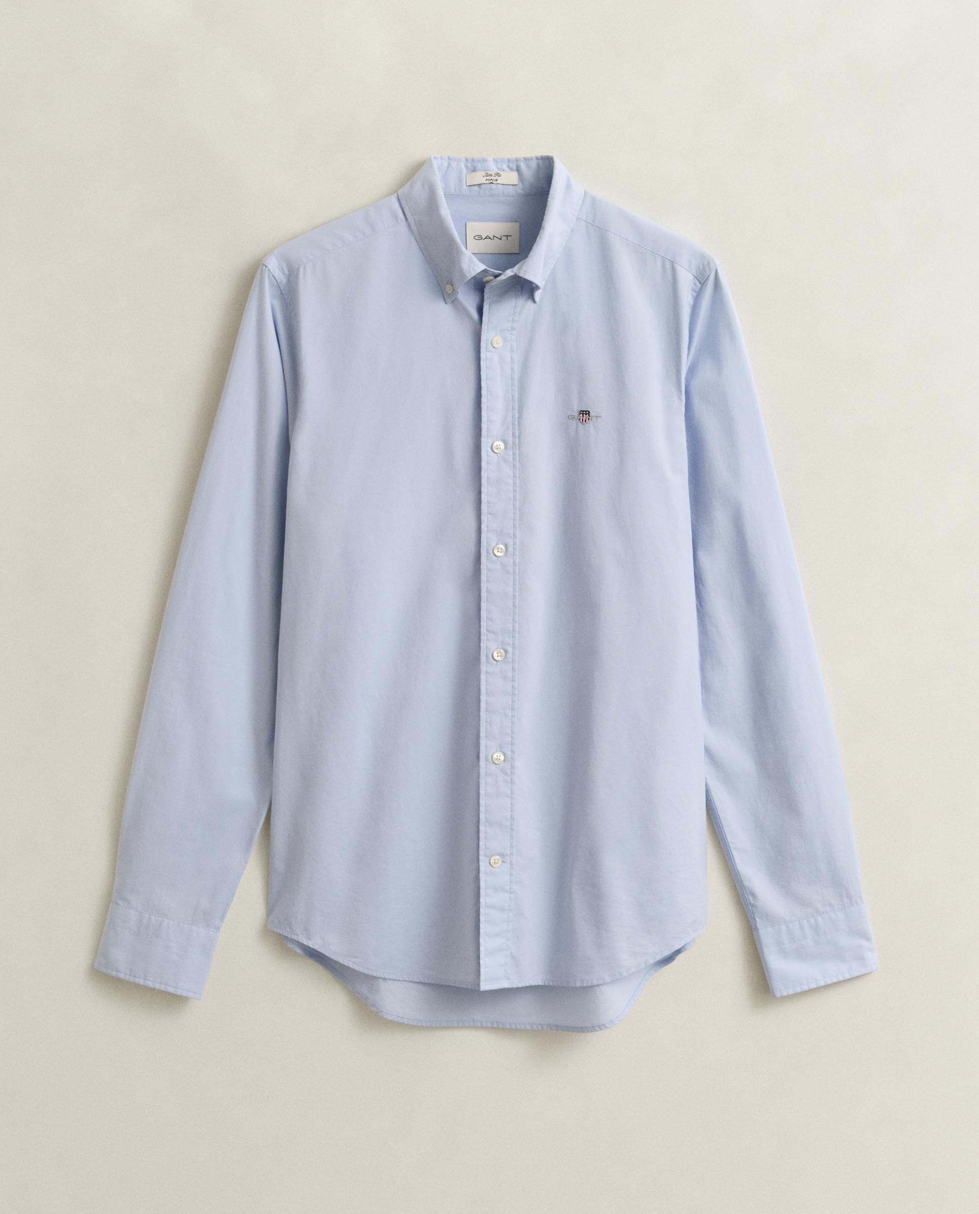 Camisa de hombre slim con logo en el pecho - Gant - Azul claro Azul claro-5