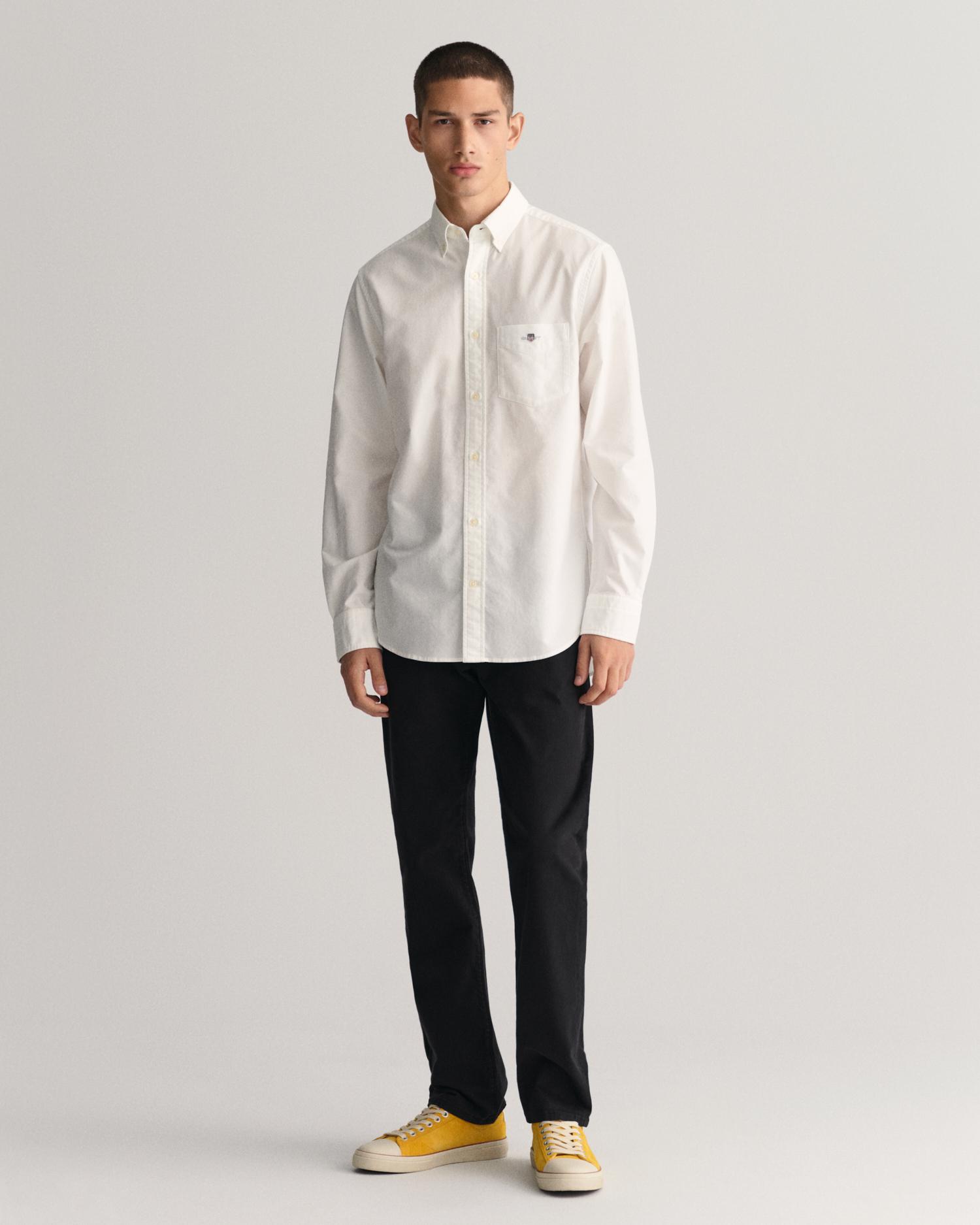 Camisa oxford de hombre con bolsillo en el pecho con logo decorativo - Blanco Blanco-3
