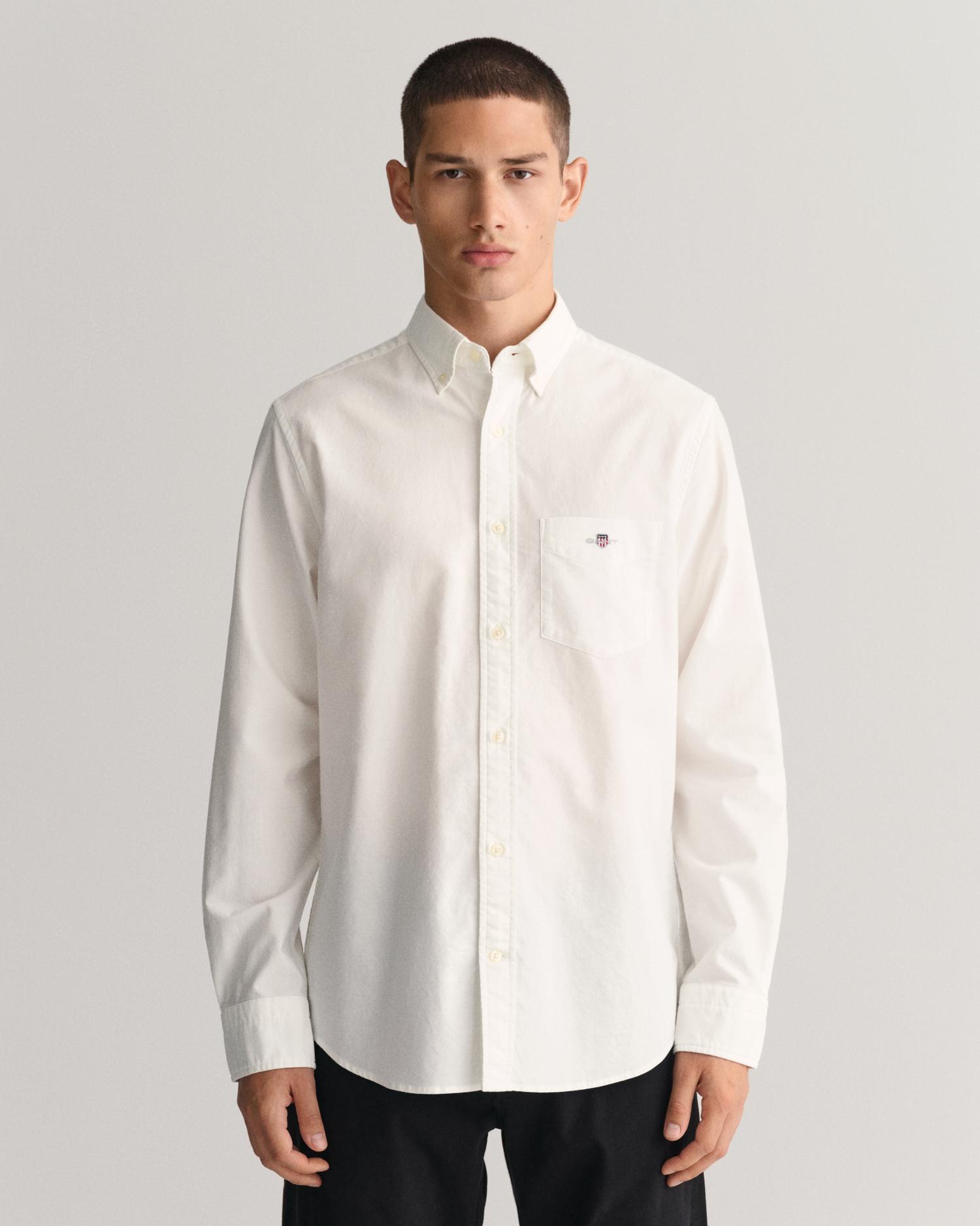 Camisa oxford de hombre con bolsillo en el pecho con logo decorativo - Blanco Blanco-5
