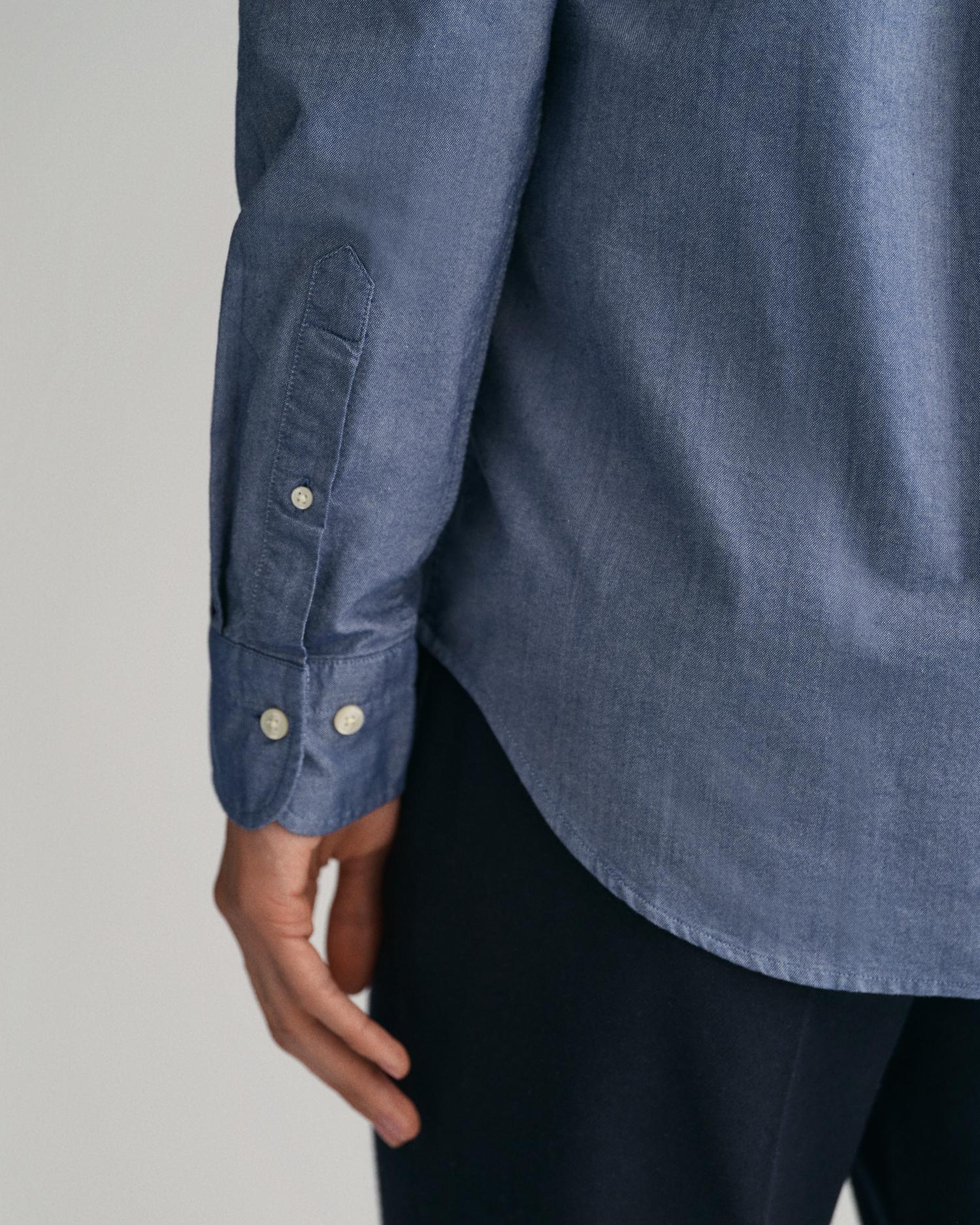 Camisa oxford de hombre con bolsillo en el pecho con logo decorativo - Azul denim Azul denim-2