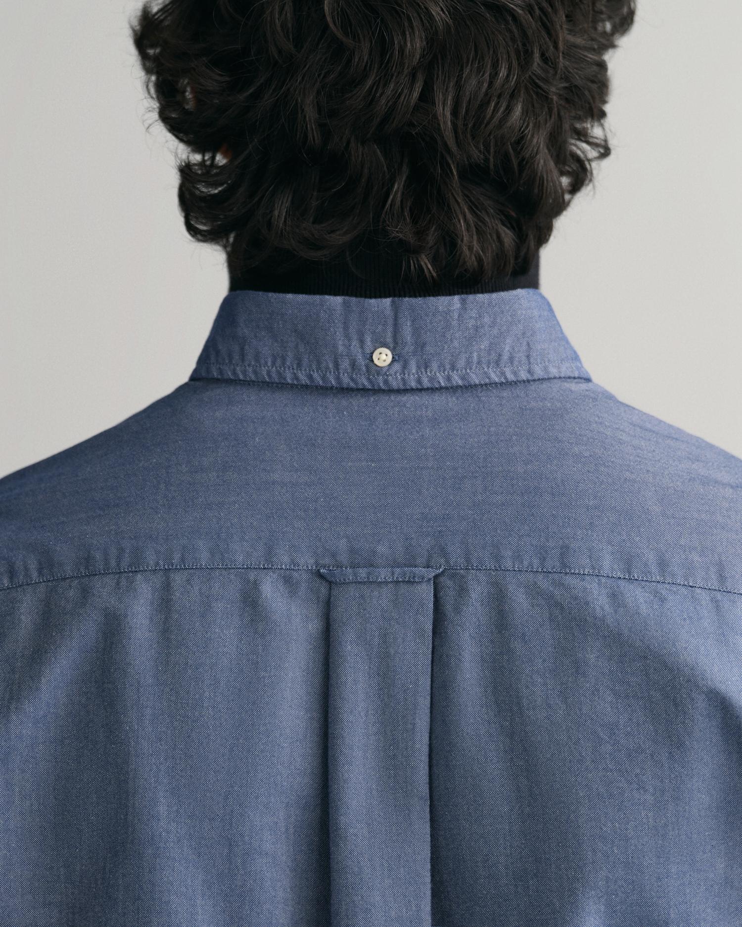 Camisa oxford de hombre con bolsillo en el pecho con logo decorativo - Azul denim Azul denim-3