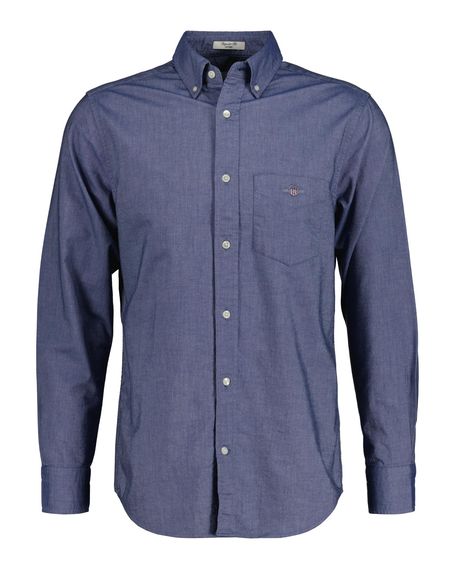 Camisa oxford de hombre con bolsillo en el pecho con logo decorativo - Azul denim Azul denim-6