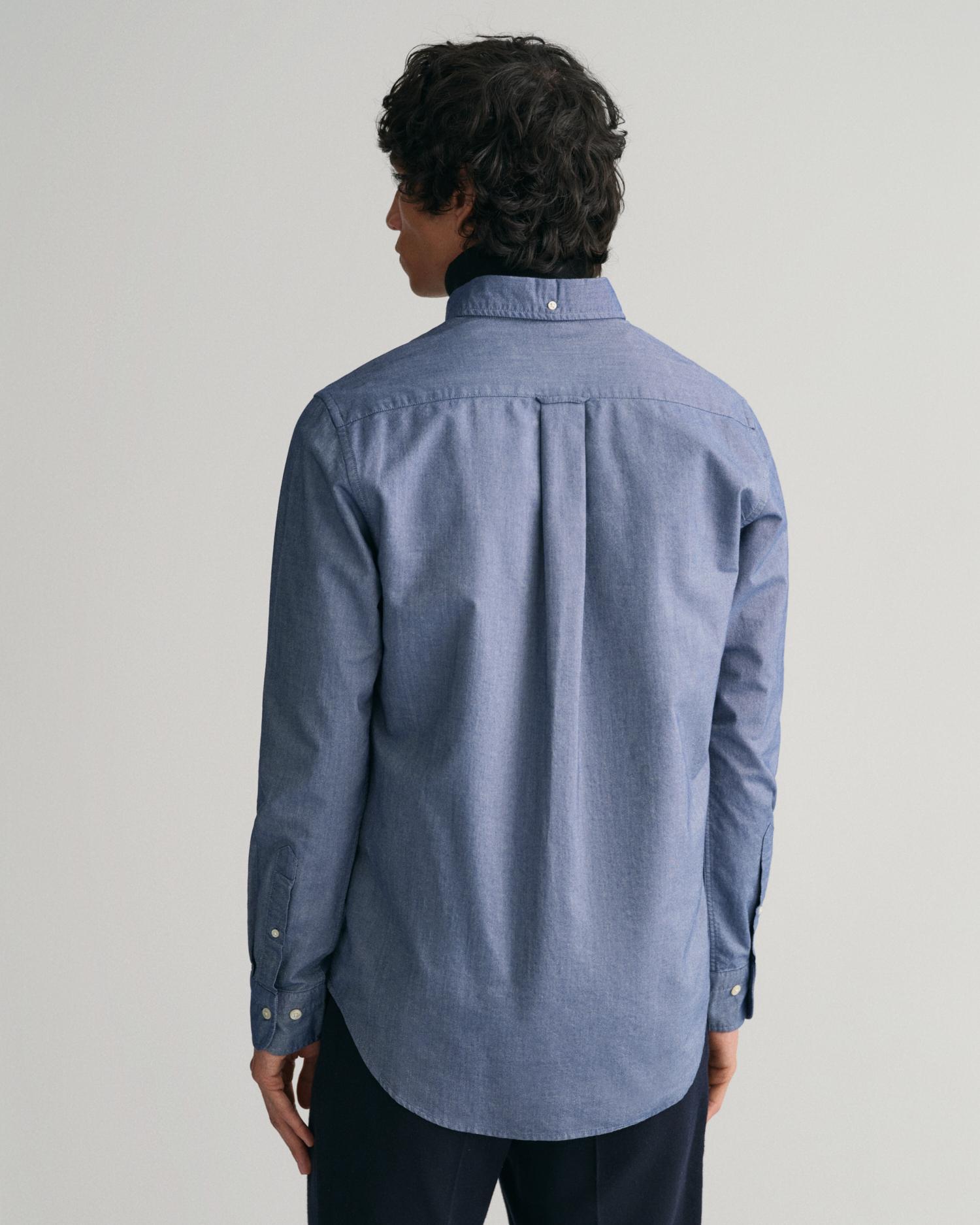 Camisa oxford de hombre con bolsillo en el pecho con logo decorativo - Azul denim Azul denim-4