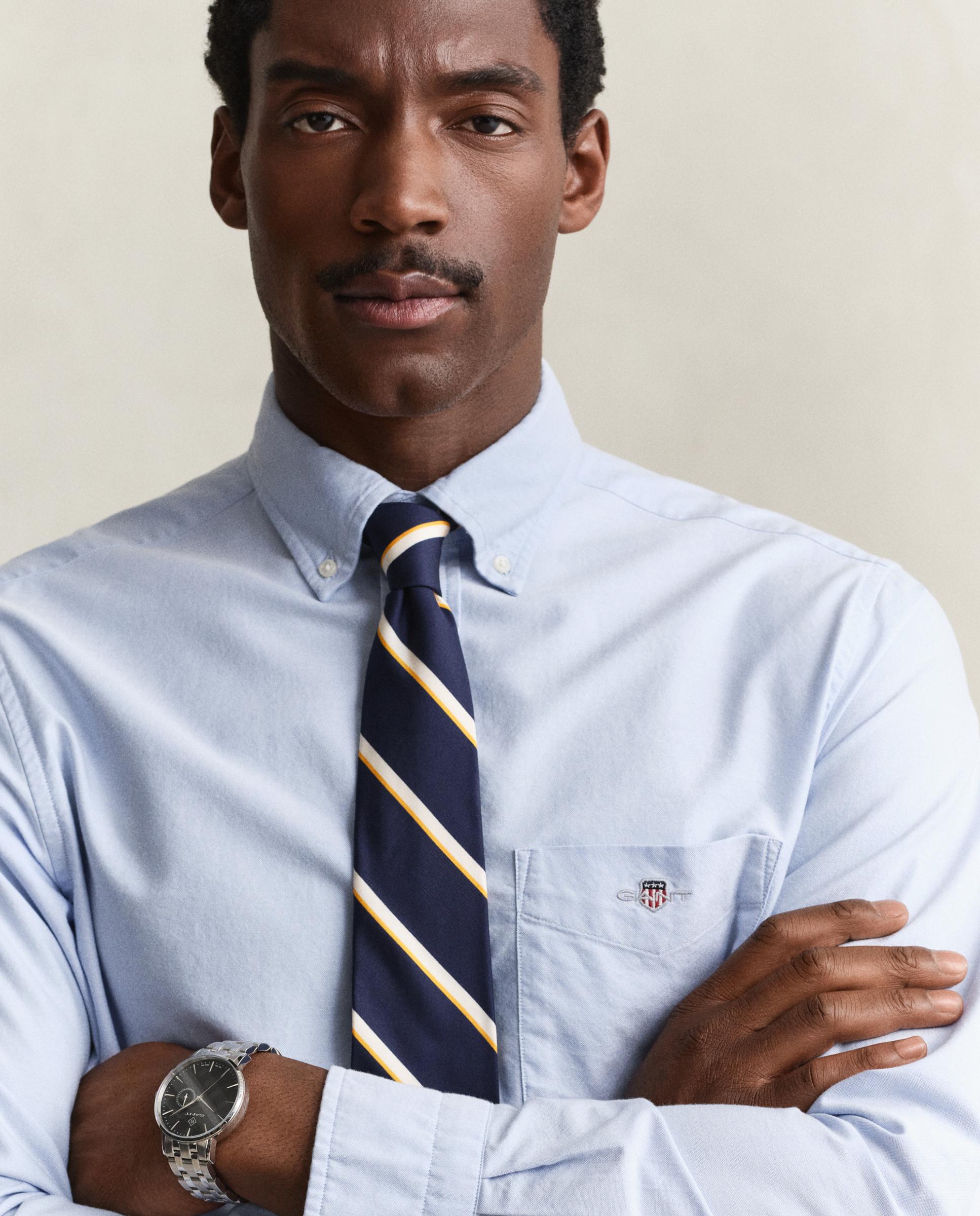 Camisa oxford de hombre con bolsillo en el pecho con logo decorativo - Azul claro Azul claro-2