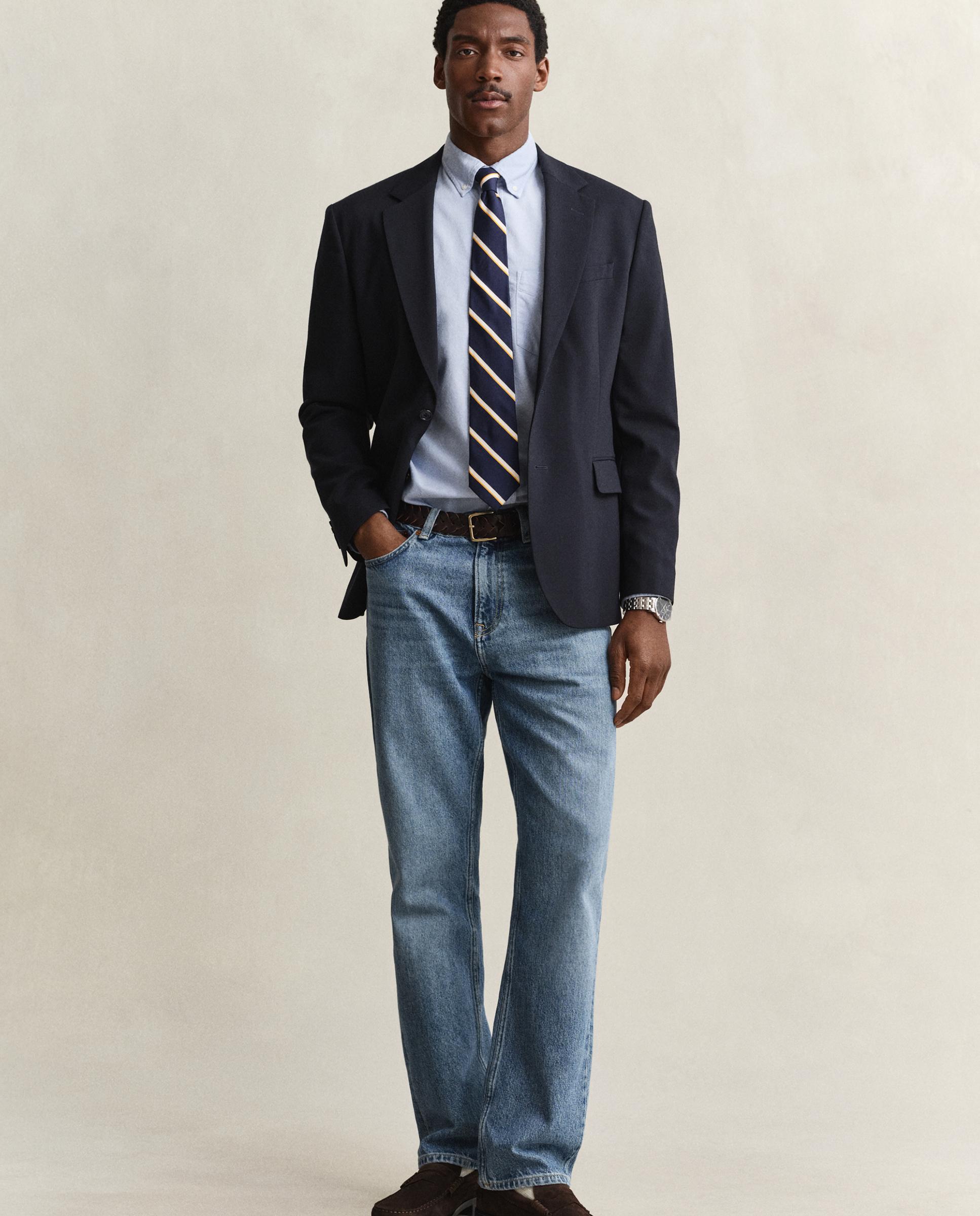 Camisa oxford de hombre con bolsillo en el pecho con logo decorativo - Azul claro Azul claro-4