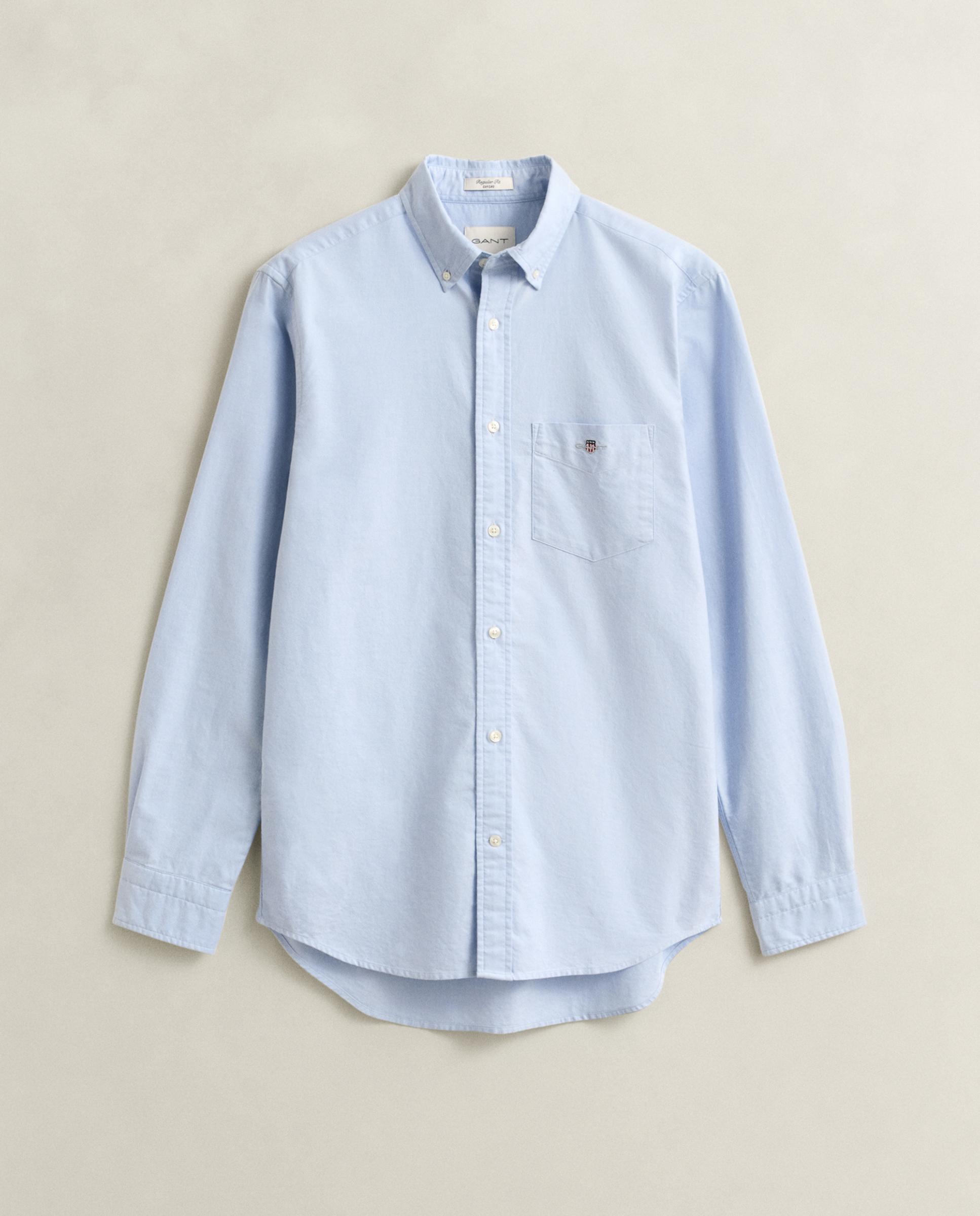 Camisa oxford de hombre con bolsillo en el pecho con logo decorativo - Azul claro Azul claro-7