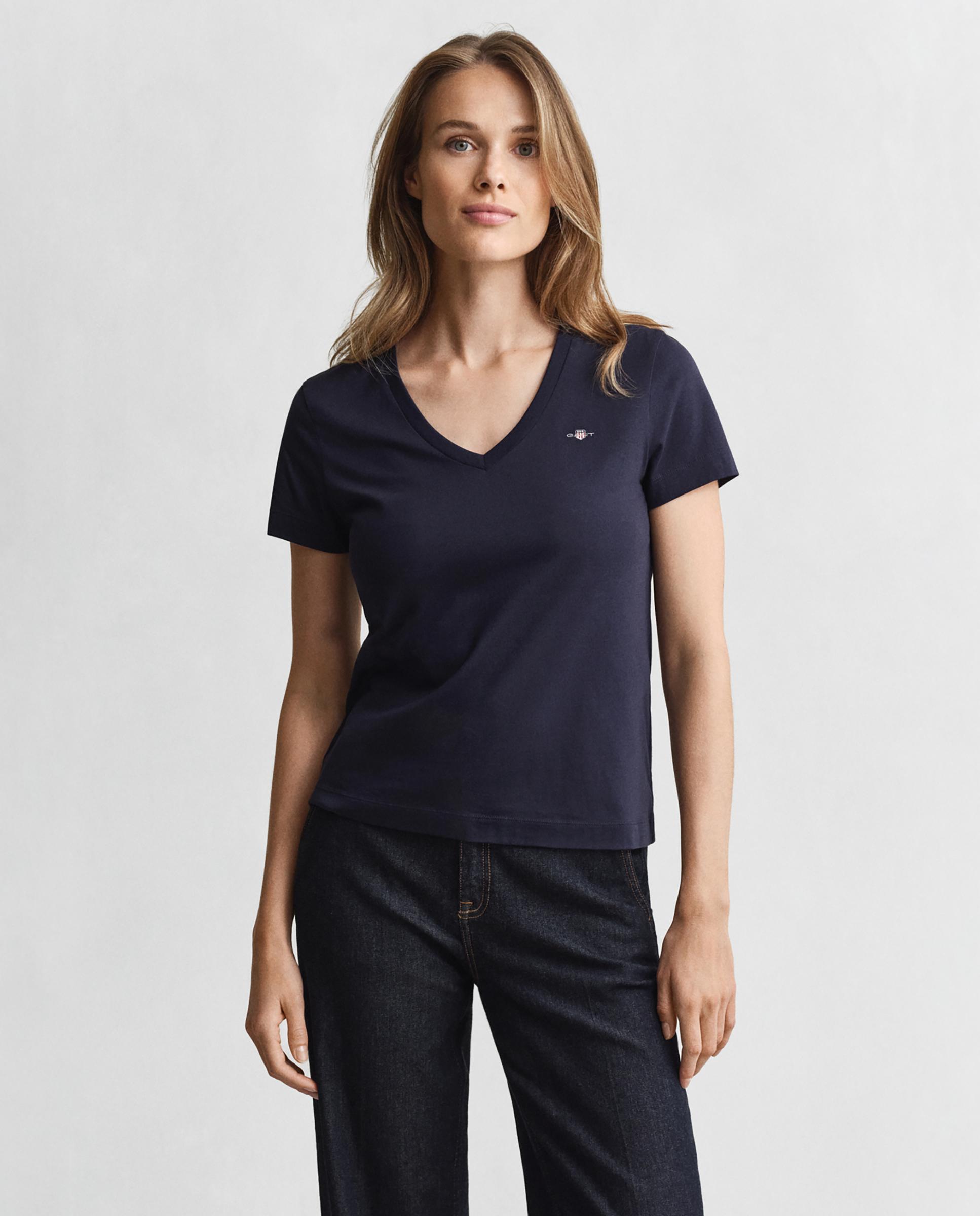 Camiseta de mujer shield con cuello de pico - Gant - Azul Azul-1