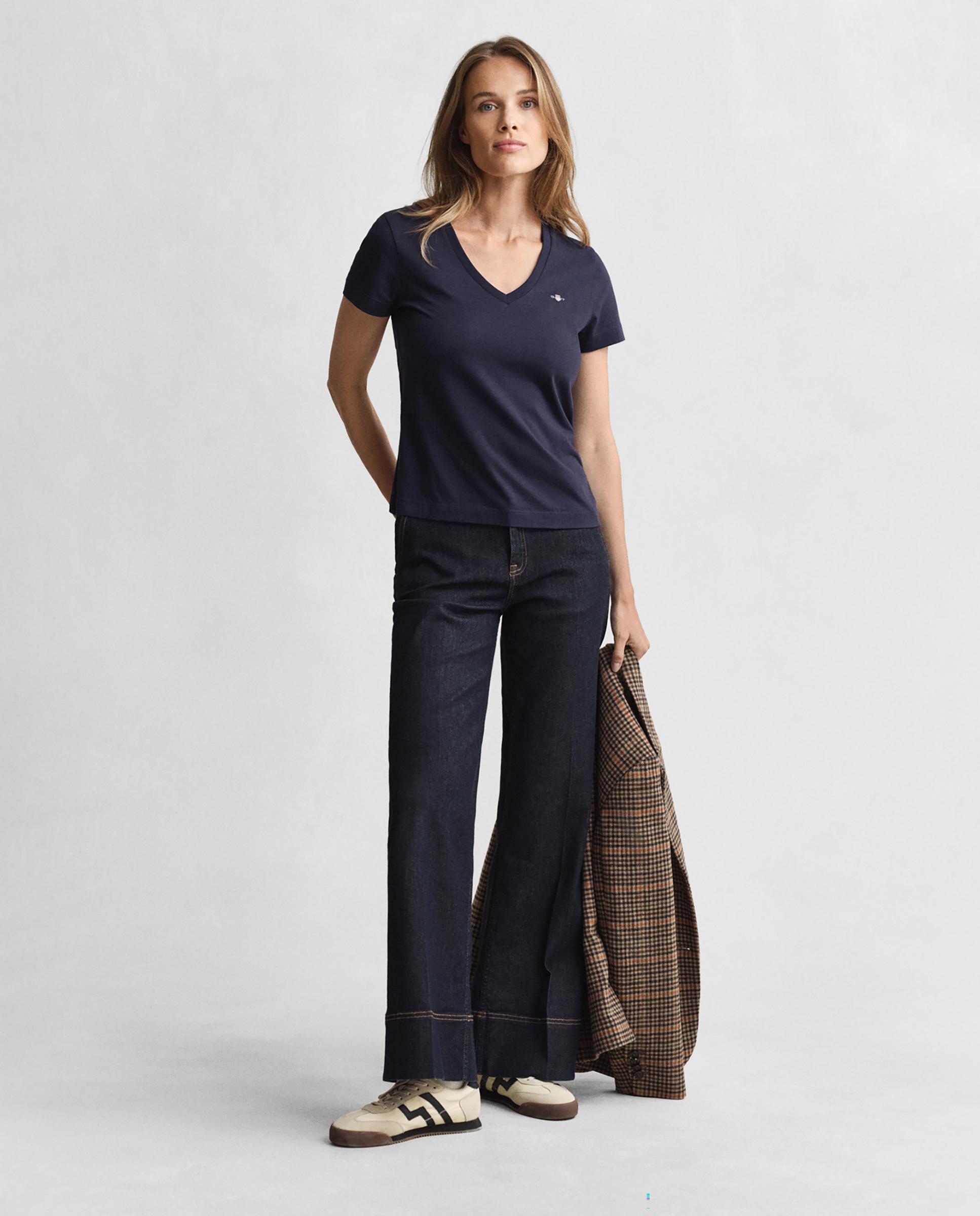 Camiseta de mujer shield con cuello de pico - Gant - Azul Azul-3