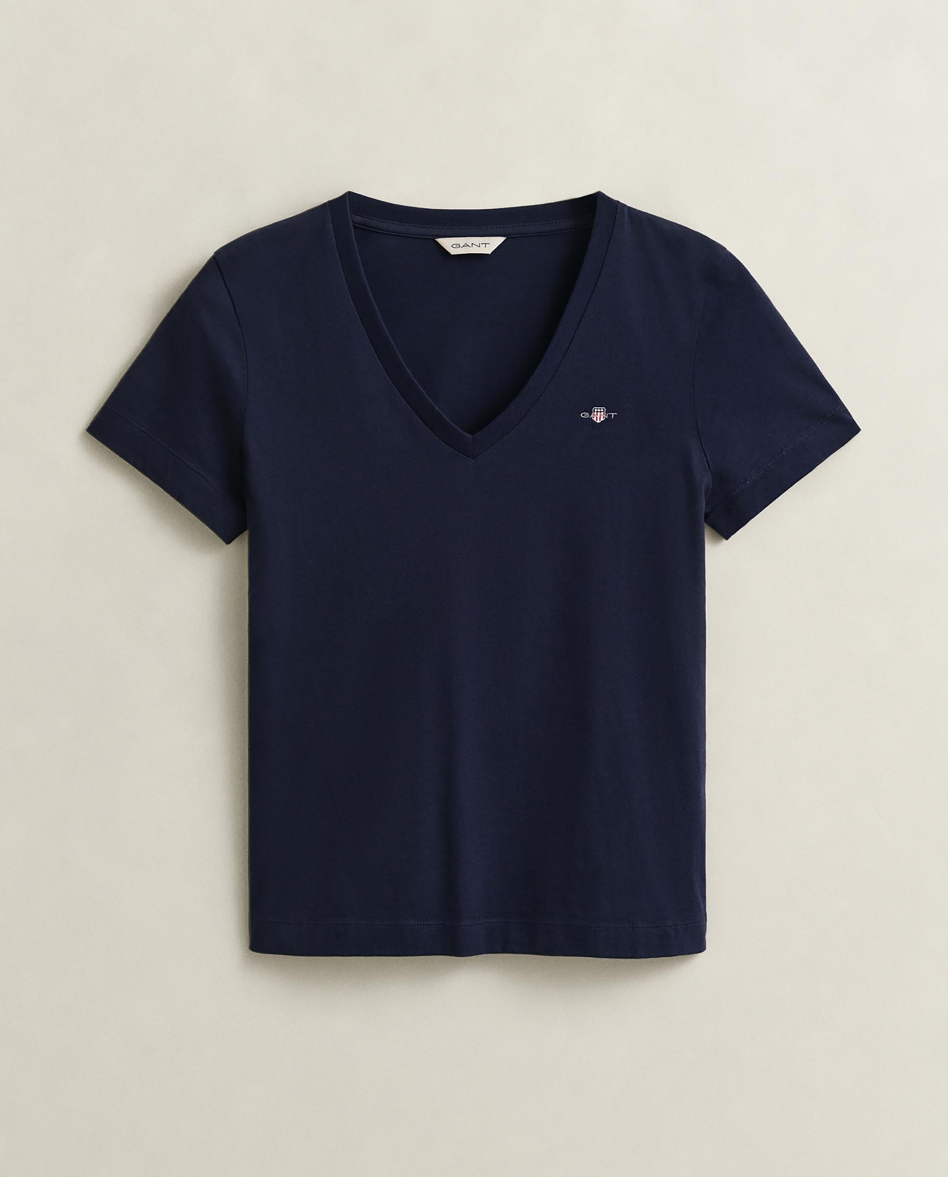 Camiseta de mujer shield con cuello de pico - Gant - Azul Azul-4