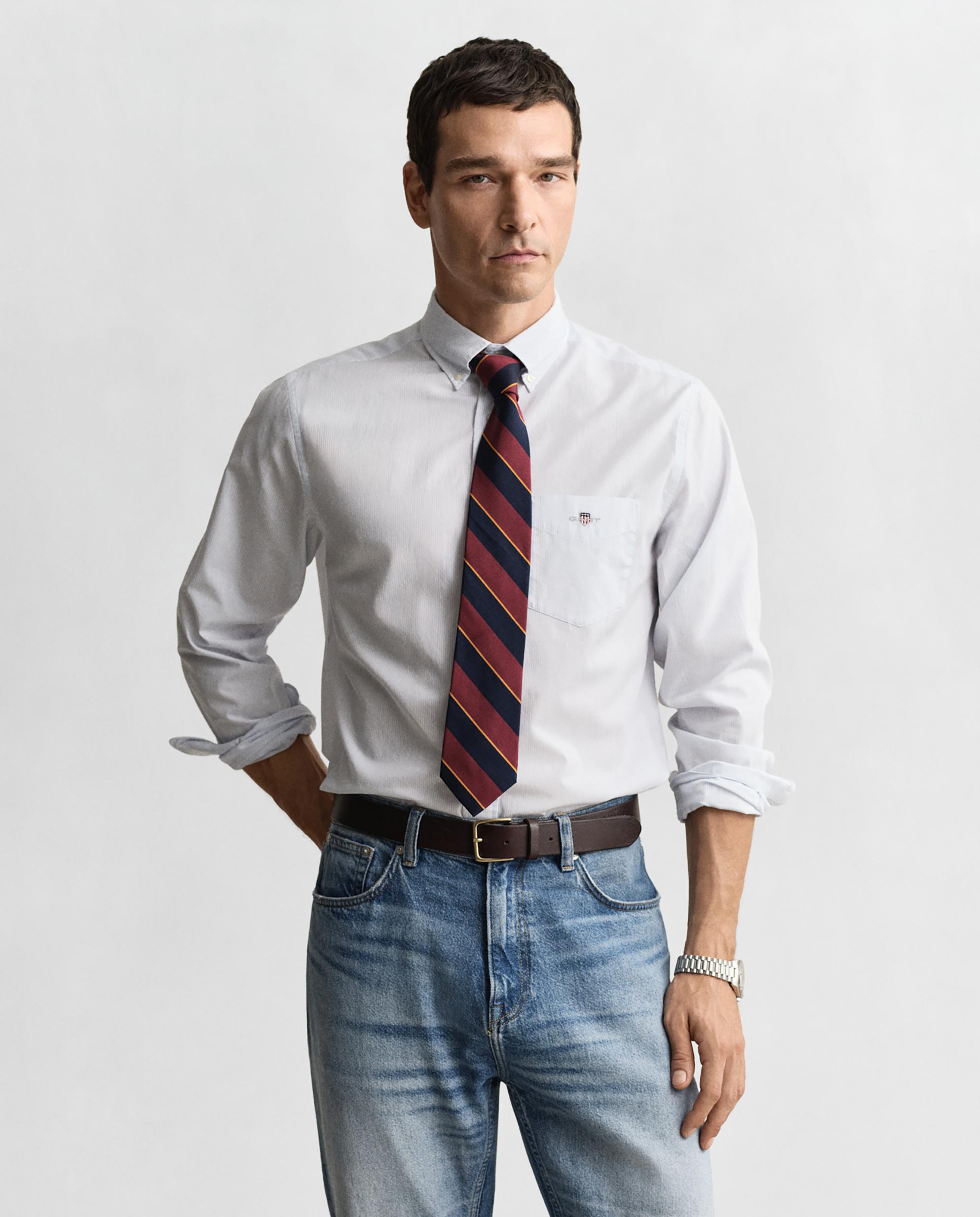 Imagen 0 de Camisa de hombre clásica de popelina de rayas finas Azul claro