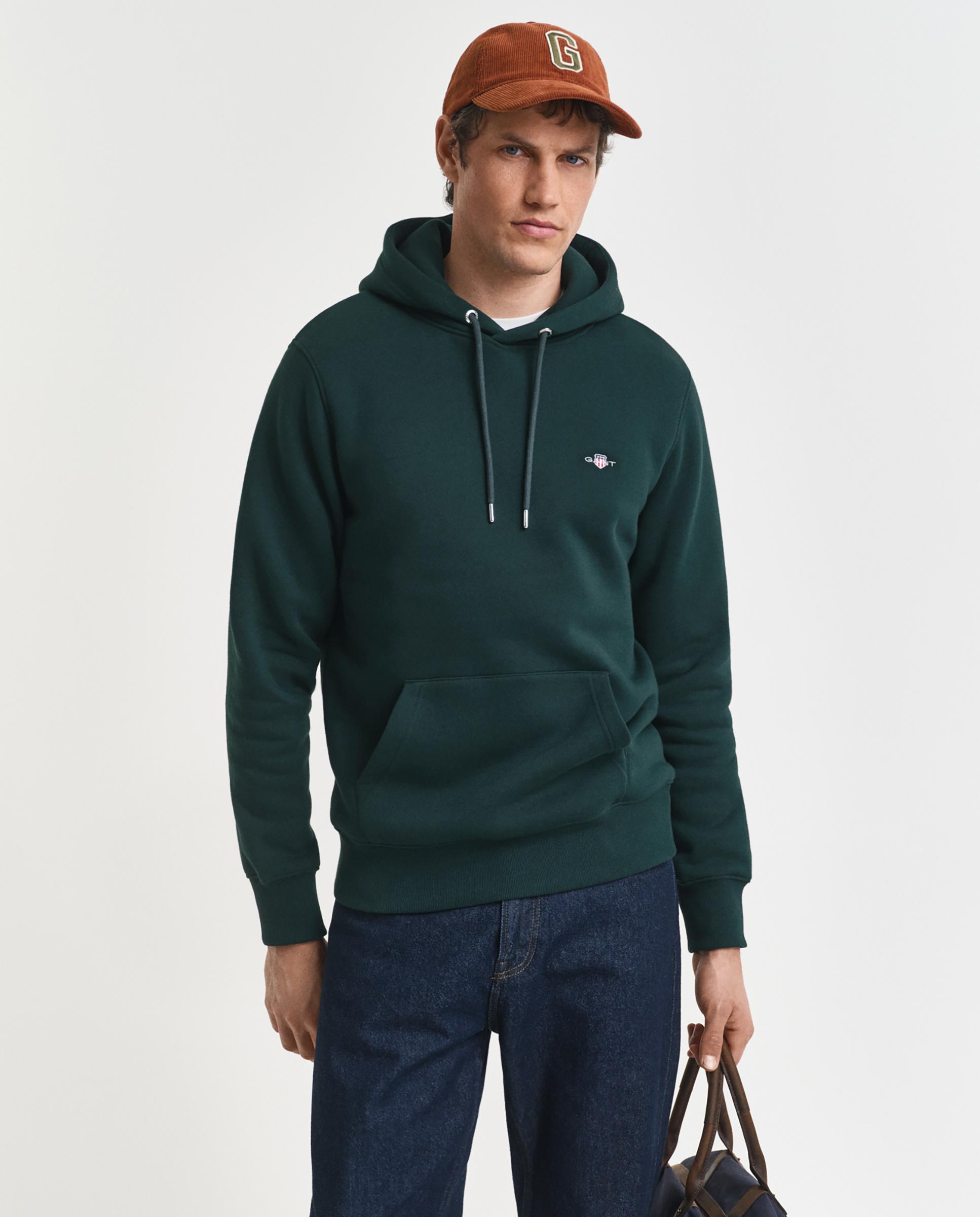 Sudadera con capucha de hombre con logo en el pecho y bolsillo de canguro - Gant - Verde oscuro Verde oscuro-1