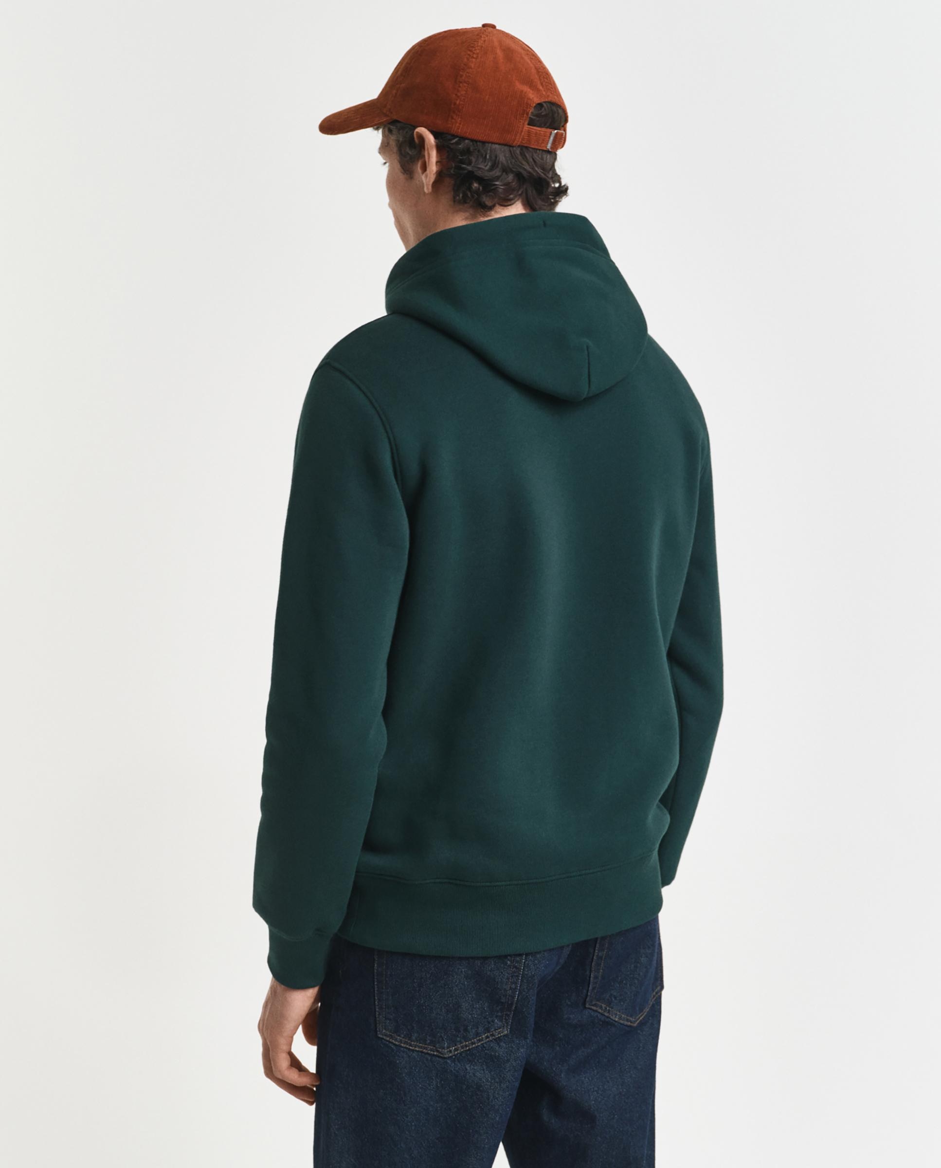 Sudadera con capucha de hombre con logo en el pecho y bolsillo de canguro - Gant - Verde oscuro Verde oscuro-3
