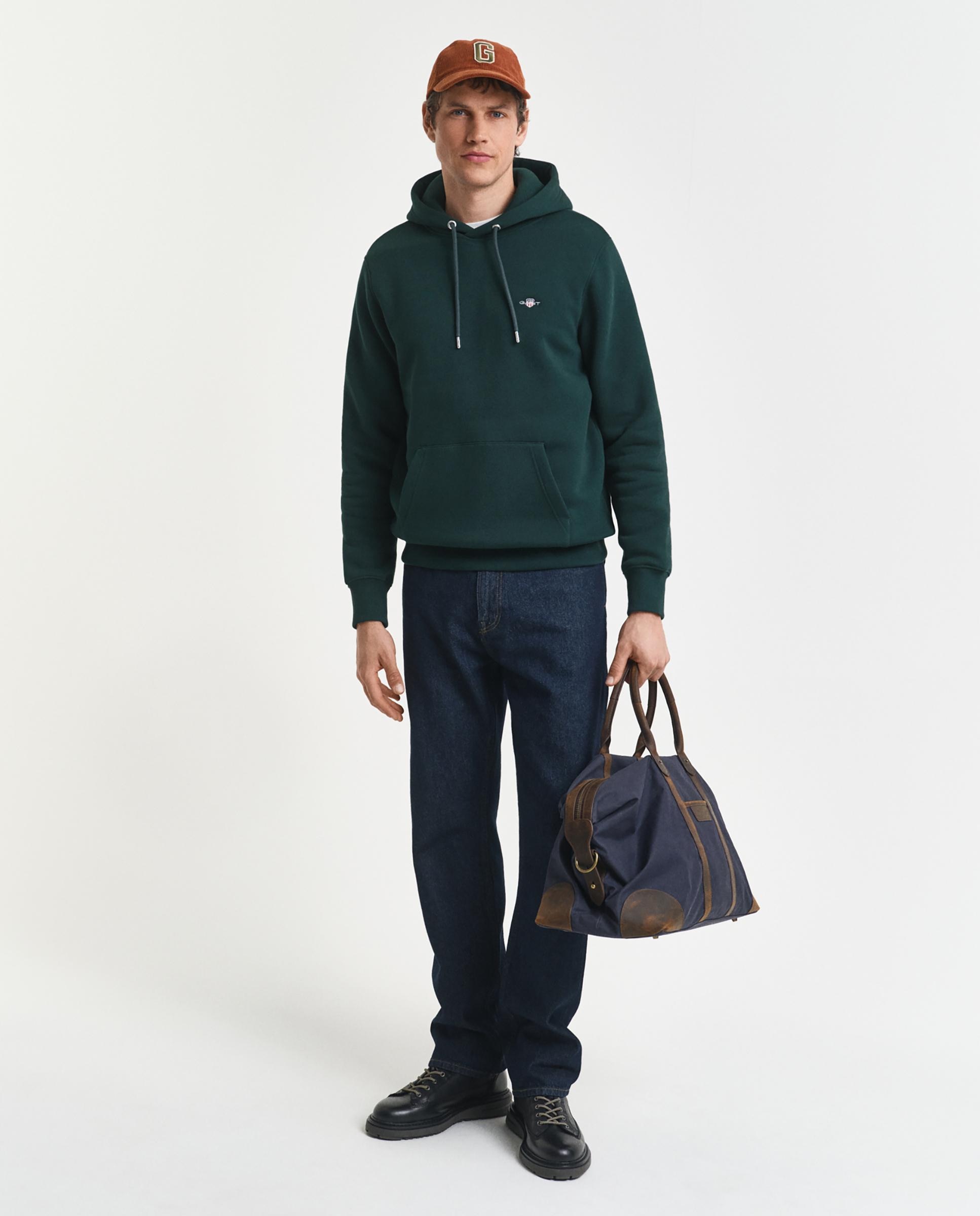 Sudadera con capucha de hombre con logo en el pecho y bolsillo de canguro - Gant - Verde oscuro Verde oscuro-4