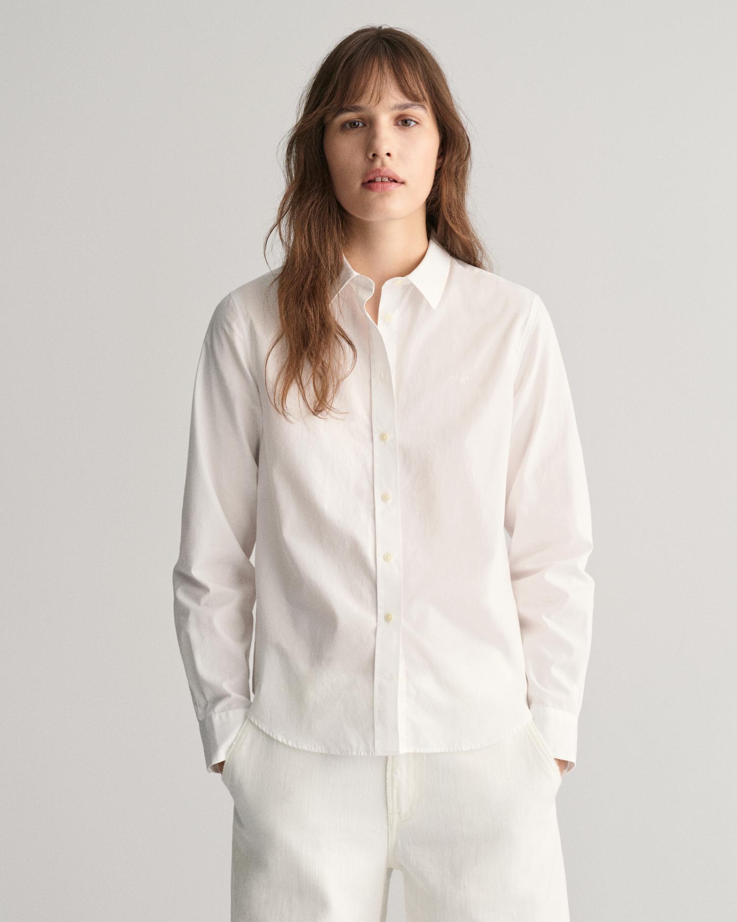 Camisa de Manga Comprida com Gola Francês Branco-1