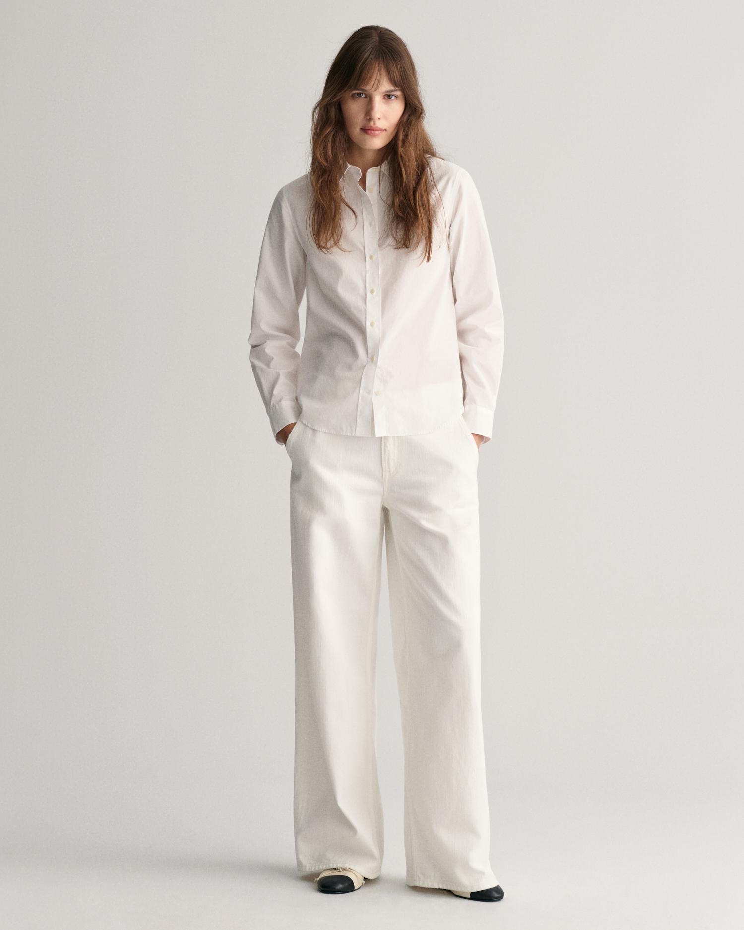 Camisa de Manga Comprida com Gola Francês Branco-4
