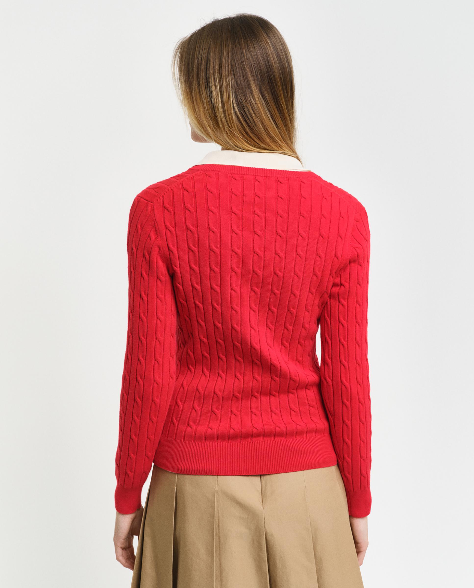 Jersey de mujer de punto de ochos y cuello en pico - Gant - Rojo Rojo-2