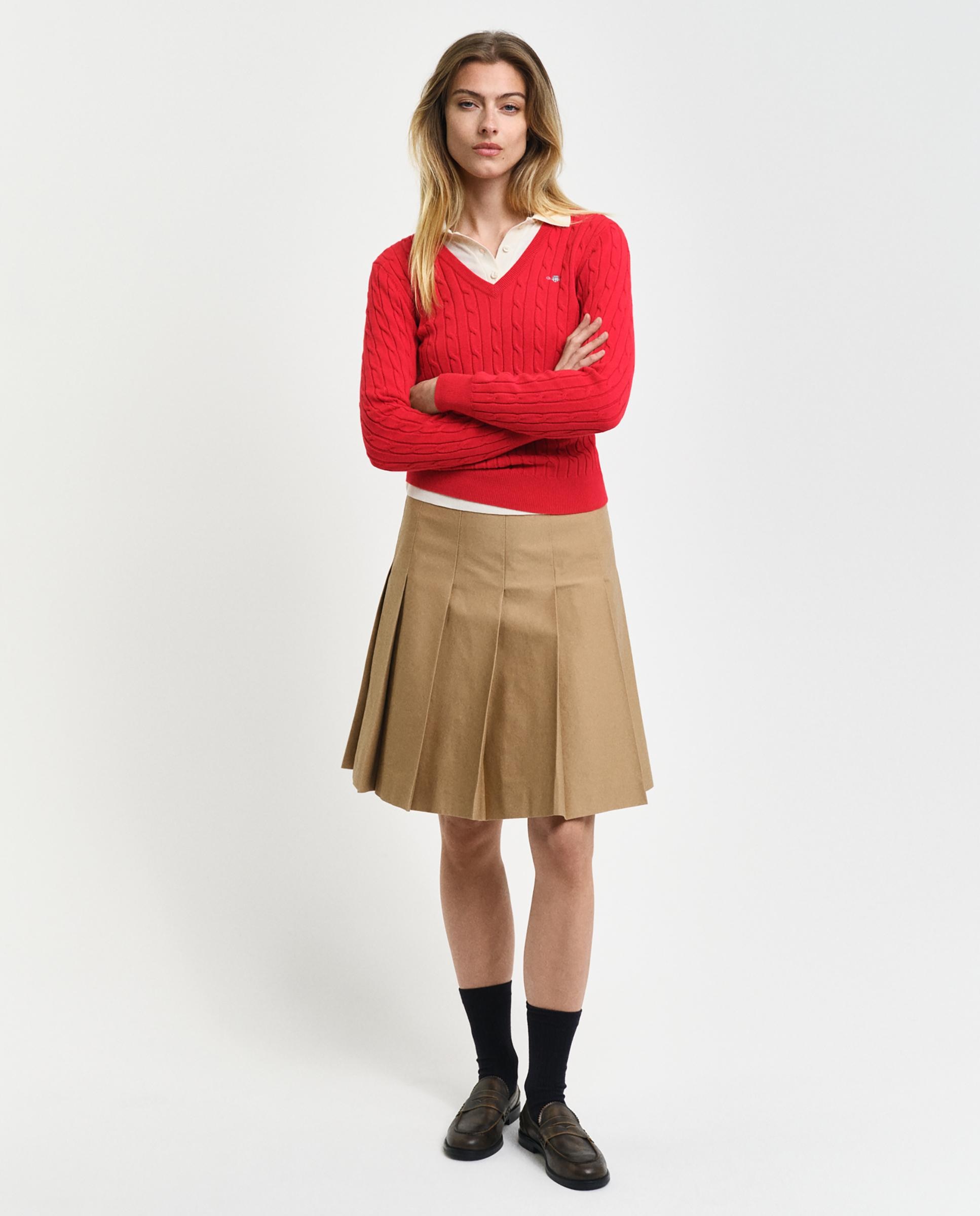 Jersey de mujer de punto de ochos y cuello en pico - Gant - Rojo Rojo-3