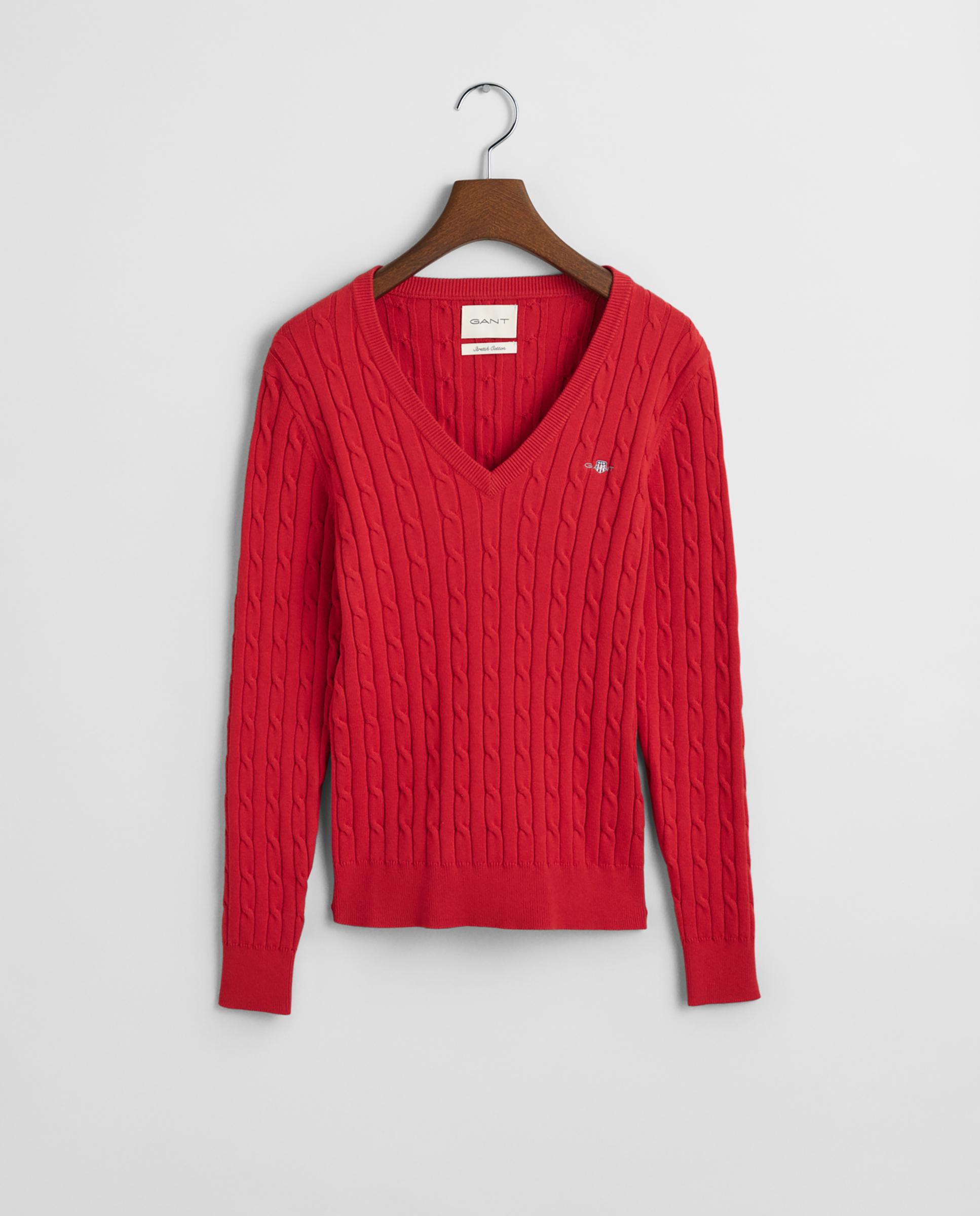 Jersey de mujer de punto de ochos y cuello en pico - Gant - Rojo Rojo-5